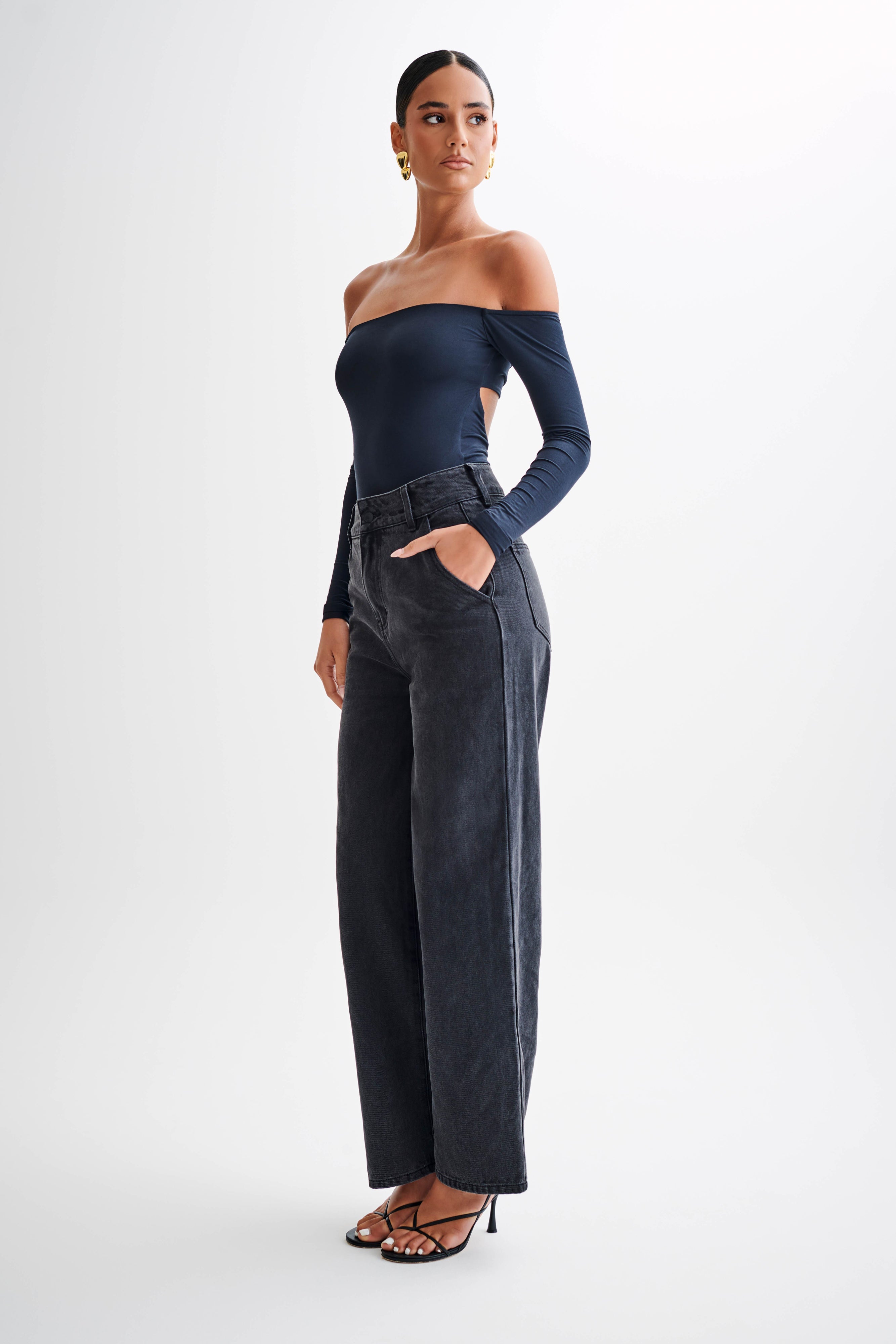 Peta Off Shoulder Modal Long Sleeve Bodysuit - Black、mySite、solidvoid