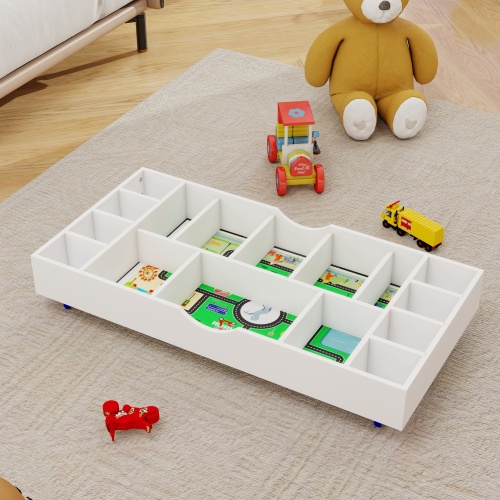 The 2 in 1 Rollaway Play Table and Toy Organizer Compatible with Lego Suitable for Storing Under Bed or Sofa-White (38" x 18.7" x 5.9")、、casual