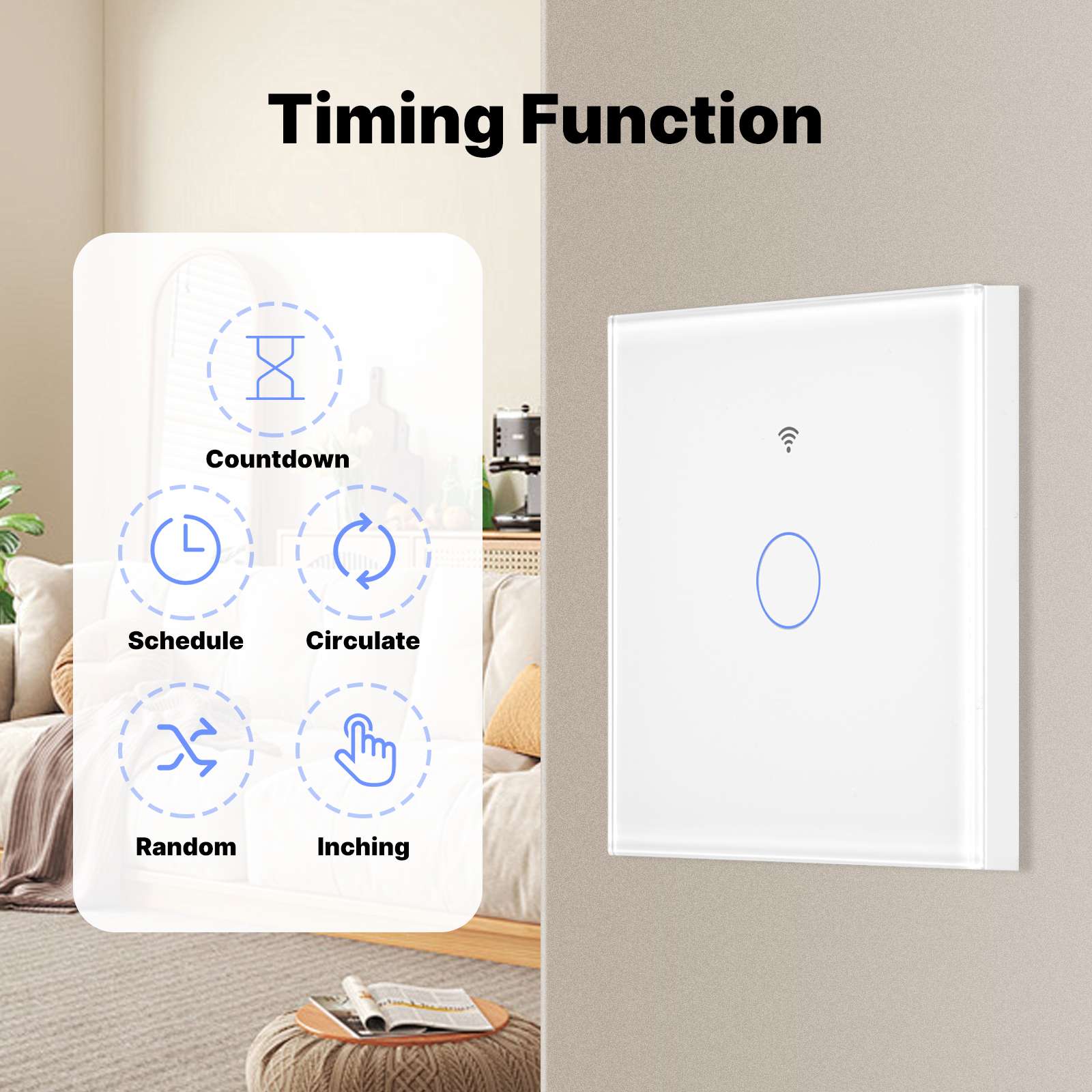 Matter WiFi Smart Light Switch Glass Panel Neutral Wire Required EU Standard、mySite、fannypackpong