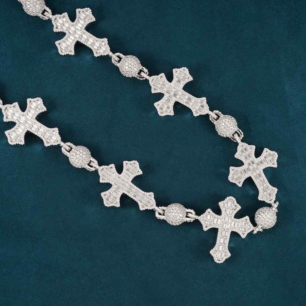 Moissanite Baguette Cross Custom Link Chain 14k Gold、mySite、hinf8tx79