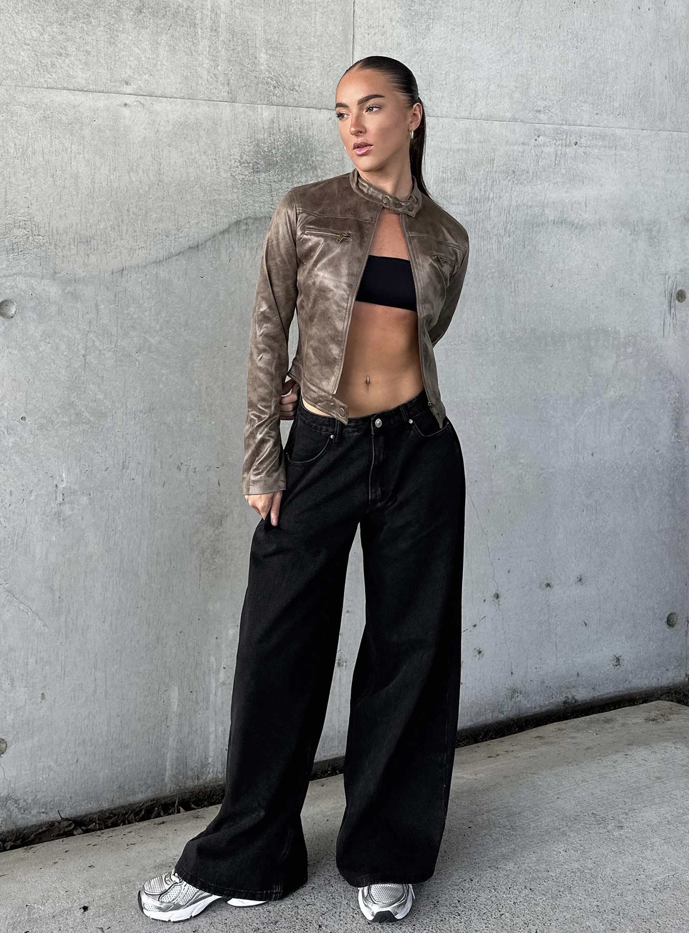 Naylor Wide Leg Jeans Washed Black Denim Petite、mySite、solidvoid