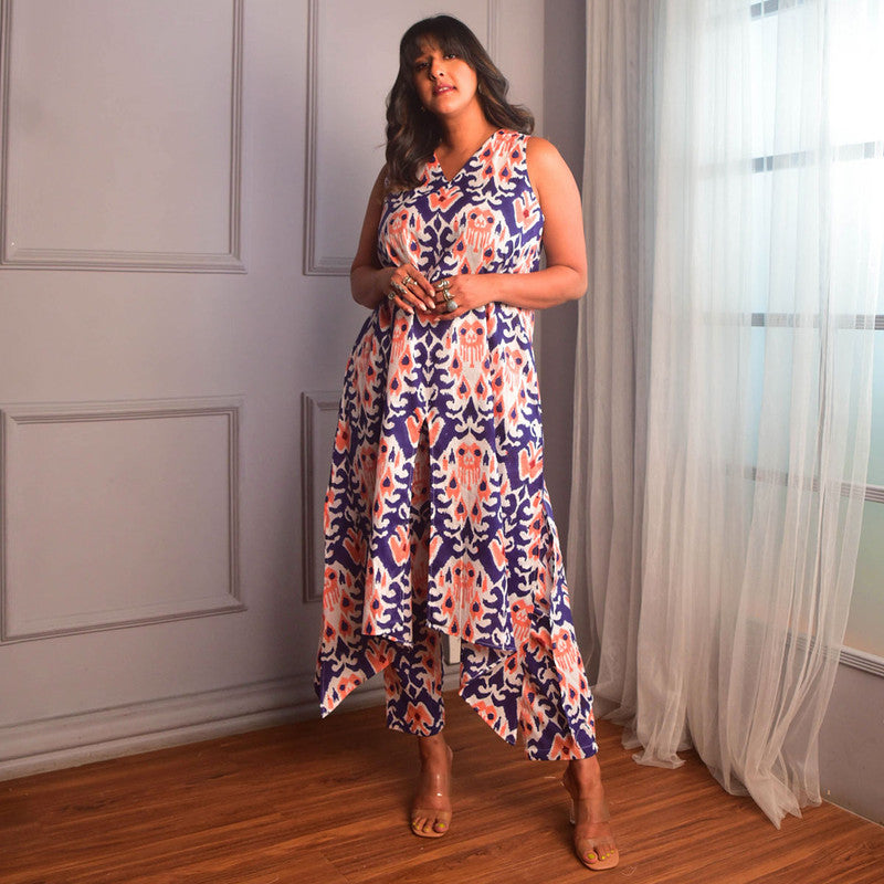 Cotton Kurta For Women | V Neck | Block Print | Blue、mySite、camillekostekn