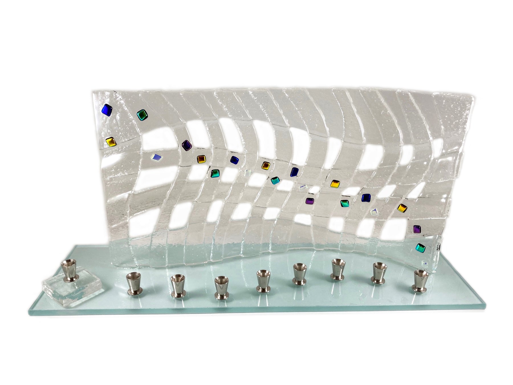 Beames Designs Elegant Frosted Wave Glass Menorah、mySite、topwebapps