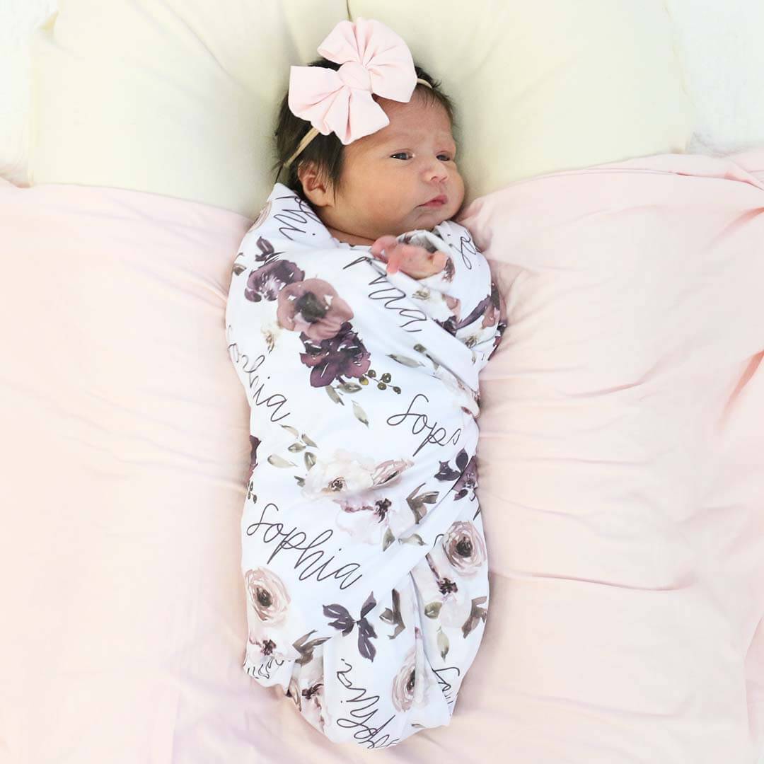  Demi's Dusty Purple Floral Personalized Baby Name Swaddle、mySite、layawaytickets