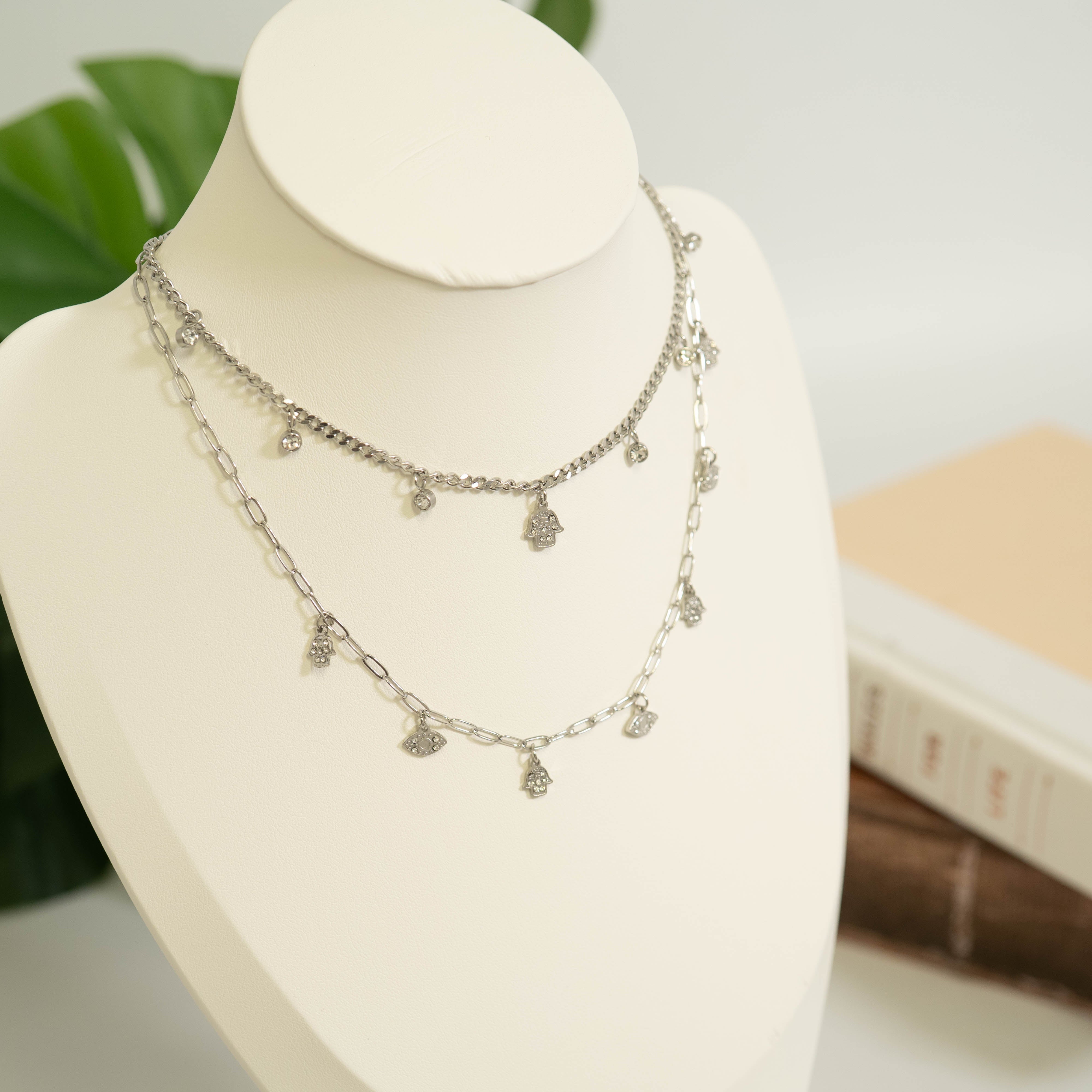 18K Gold PVD Hamsa & Evil Eye Convertible Charm Necklace / CHN0068、mySite、dreamappss