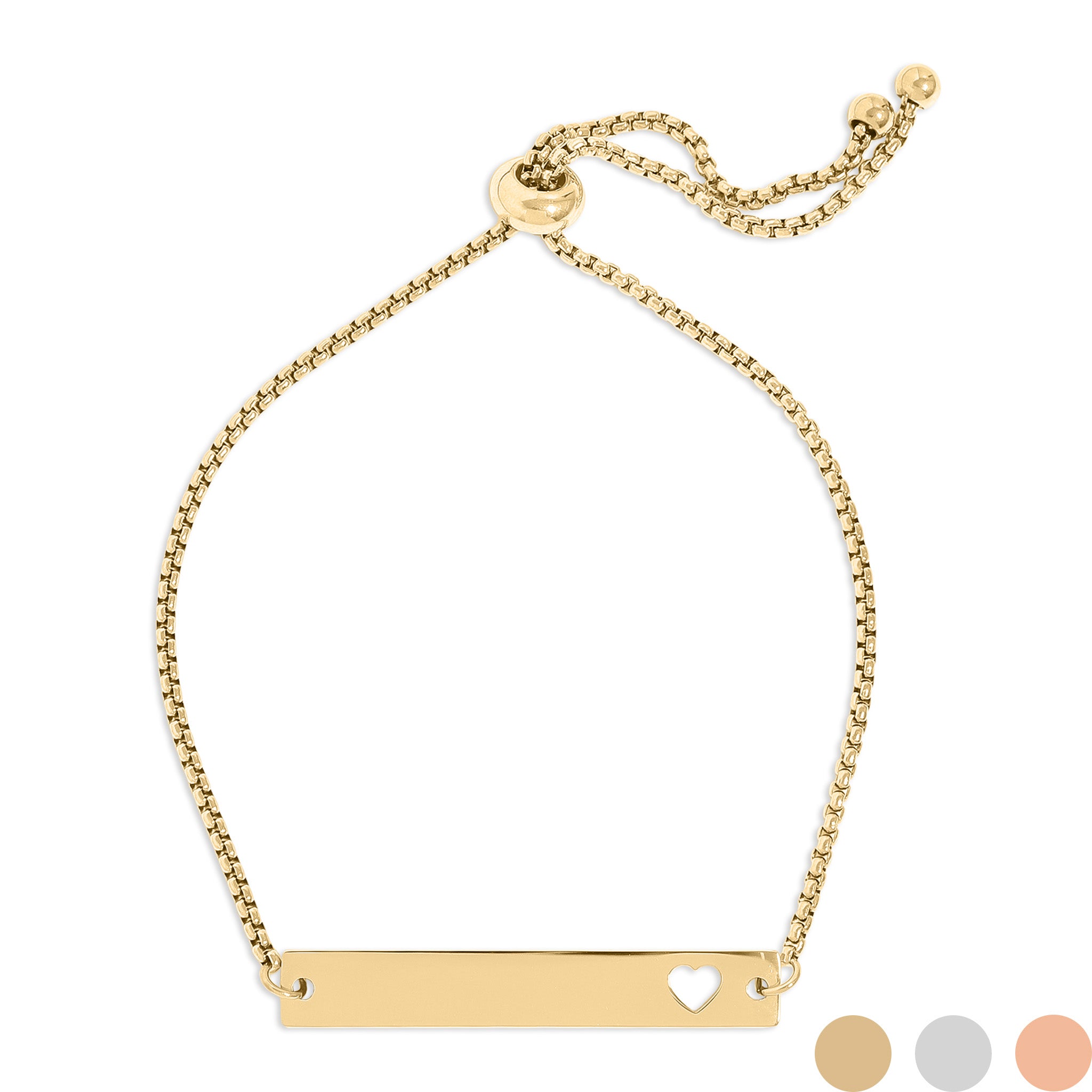 18K Gold PVD Stainless Steel Flat Adjustable Heart Cutout Blank Bar Bracelet / SBB0322、mySite、dreamappss