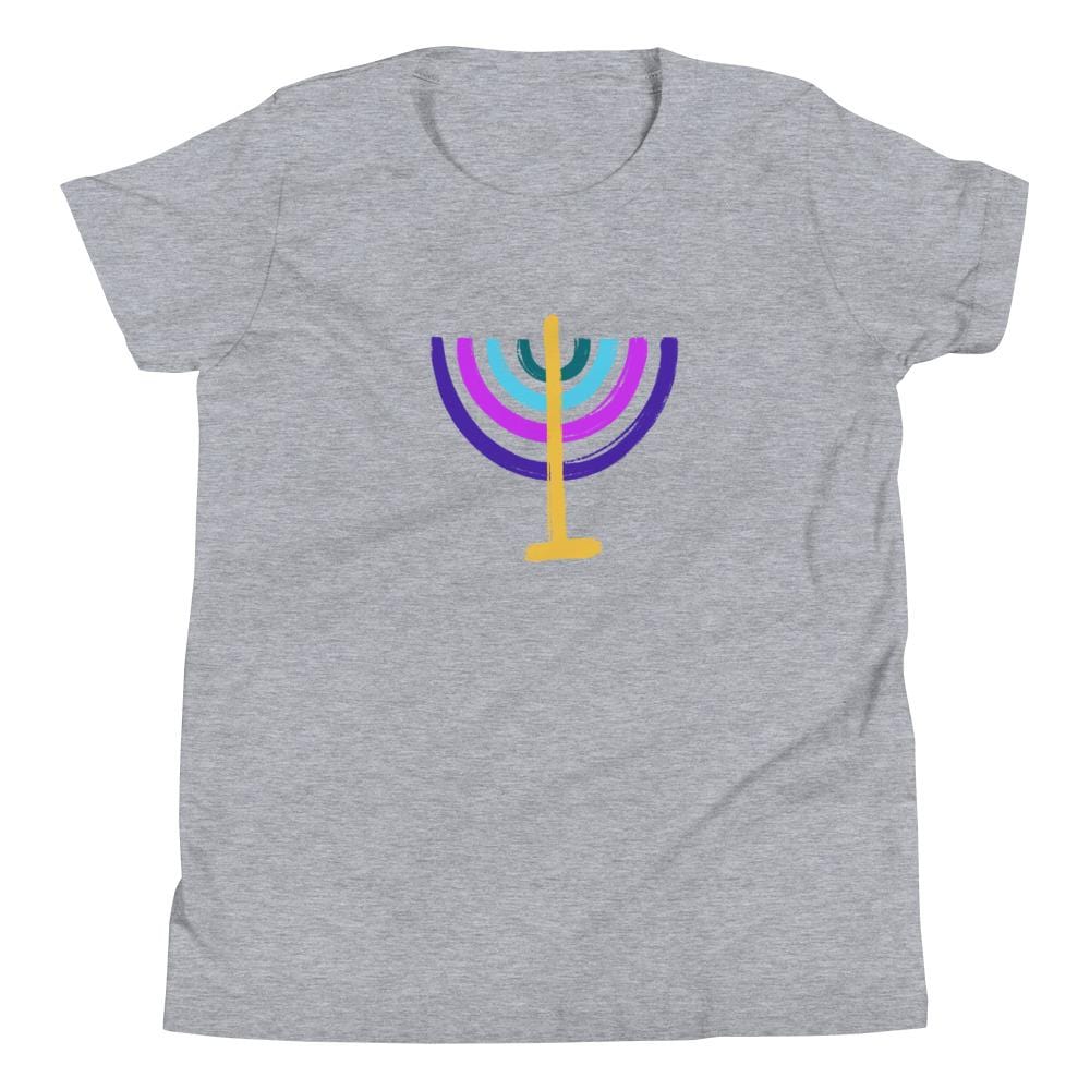 Colorful Menorah Kids Short Sleeve T-Shirt - (White, Blue or Gray)、mySite、topwebapps