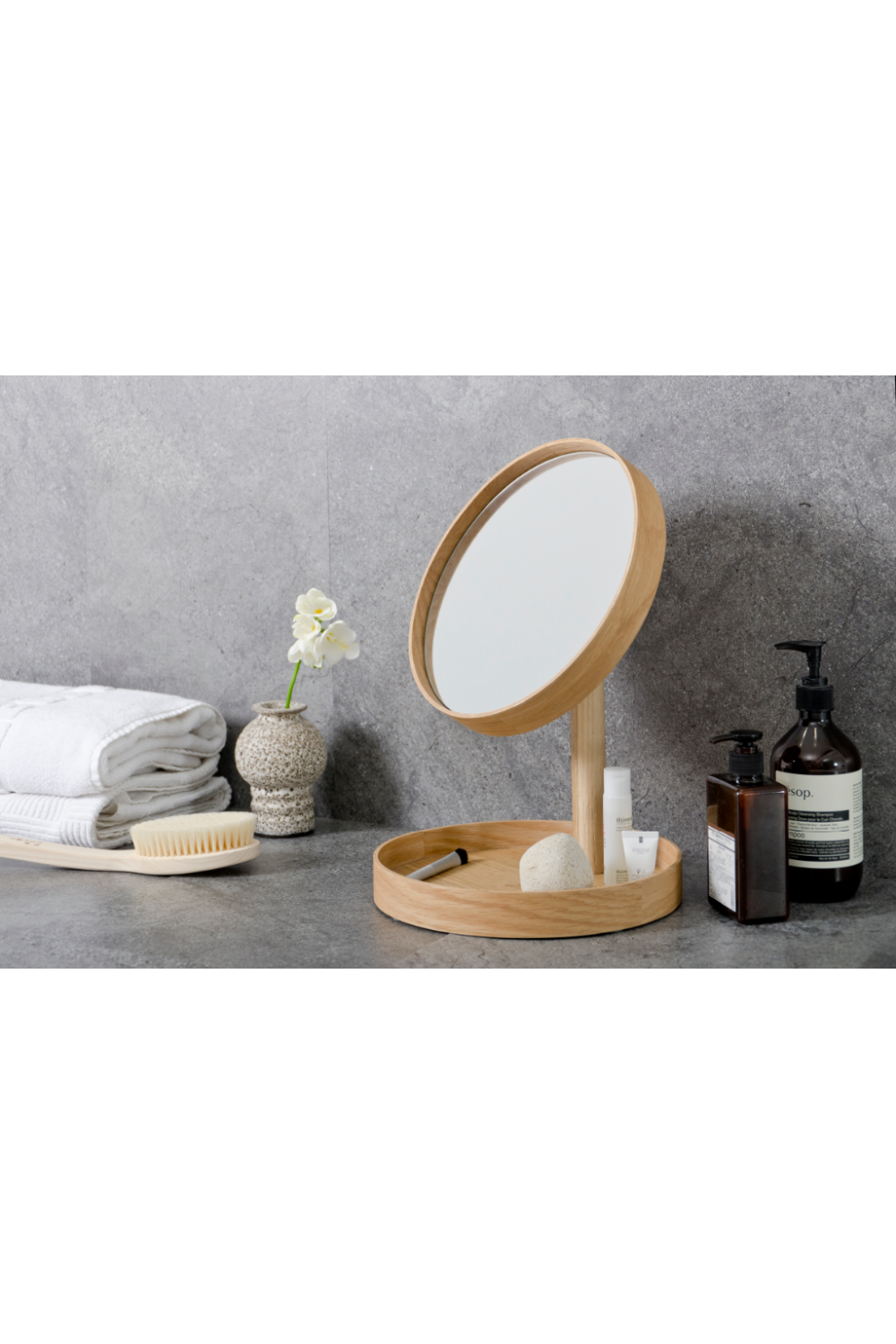 Oak Magnifying Vanity Mirror with Storage Tray | Wireworks Look、mySite、neckold
