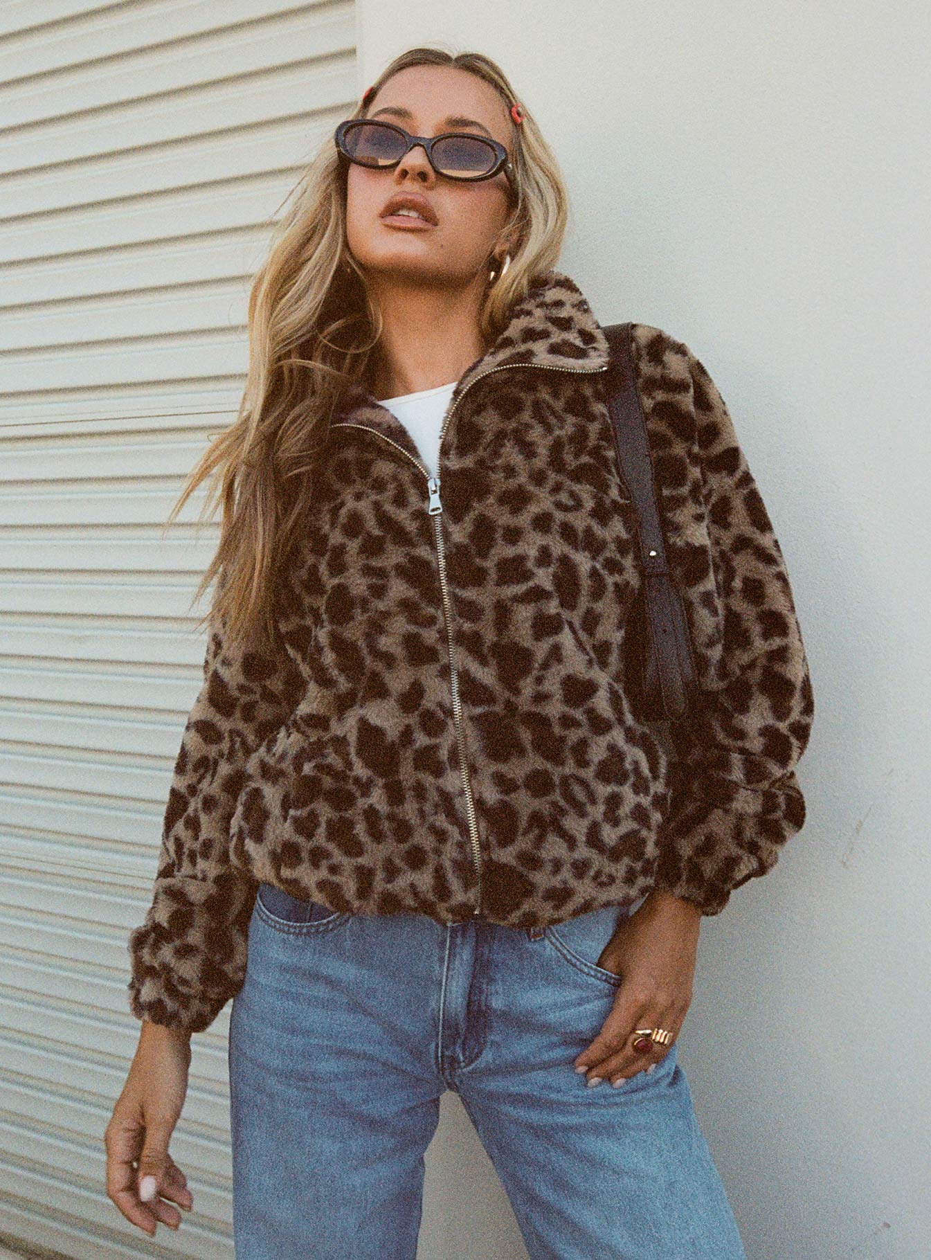 Caine Faux Fur Jacket Leopard、mySite、solidvoid
