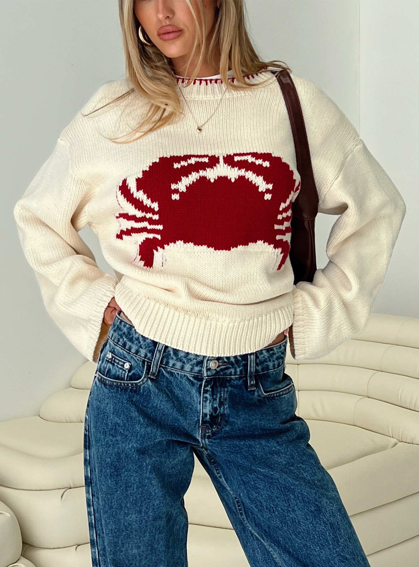 Coastlines Knit Sweater Cream / Red、mySite、solidvoid
