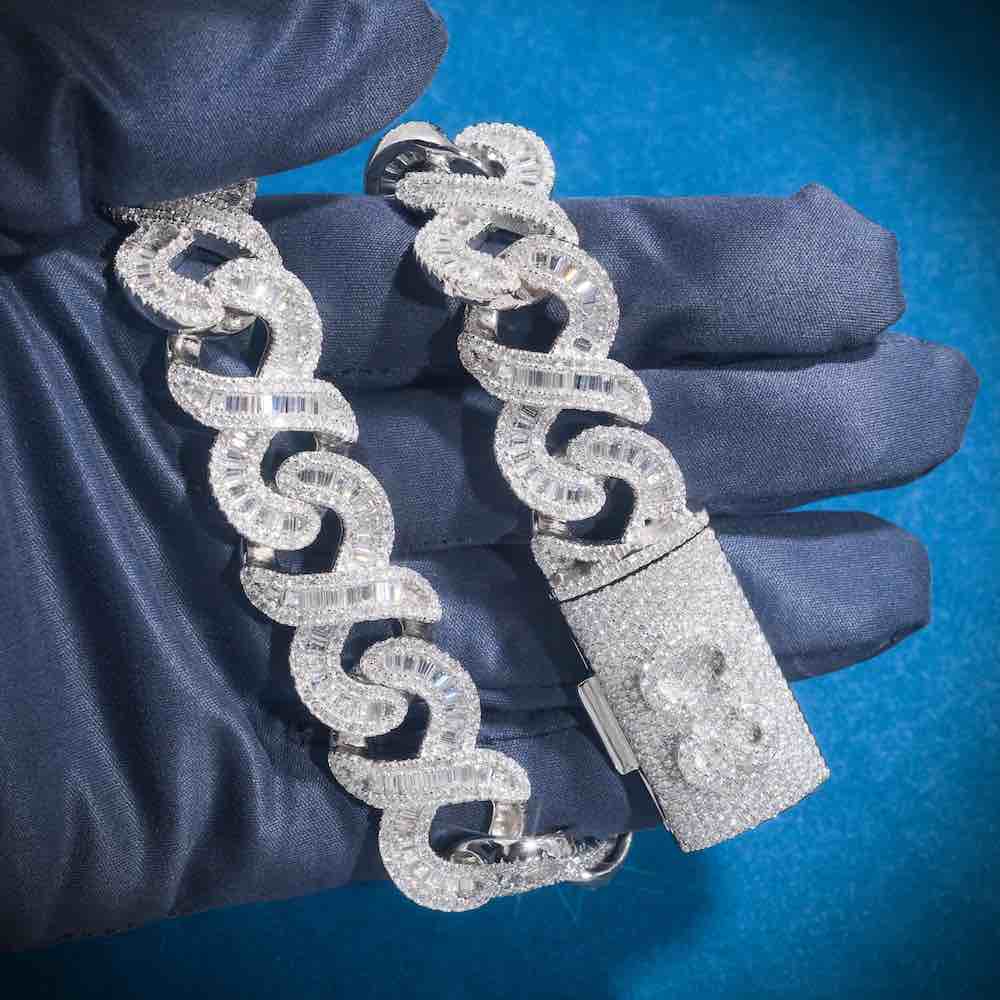 CUSTOM CLASP 20MM Moissanite Baguette Infinity Link Bracelet 14K Gold、mySite、hinf8tx79