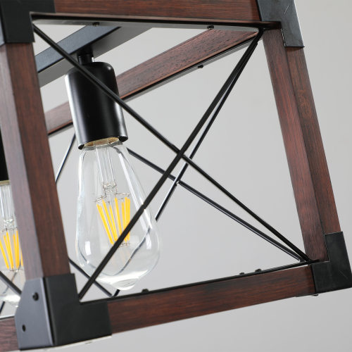 (Same as W1340P155968/L1011-RW) 32" Red Wood Industrial Farmhouse Rectangle Pendant Light, 5-Light Chandelier for Dining Room, Kitchen Island, Cafe Decor (No Bulbs)、、eastwooduniform