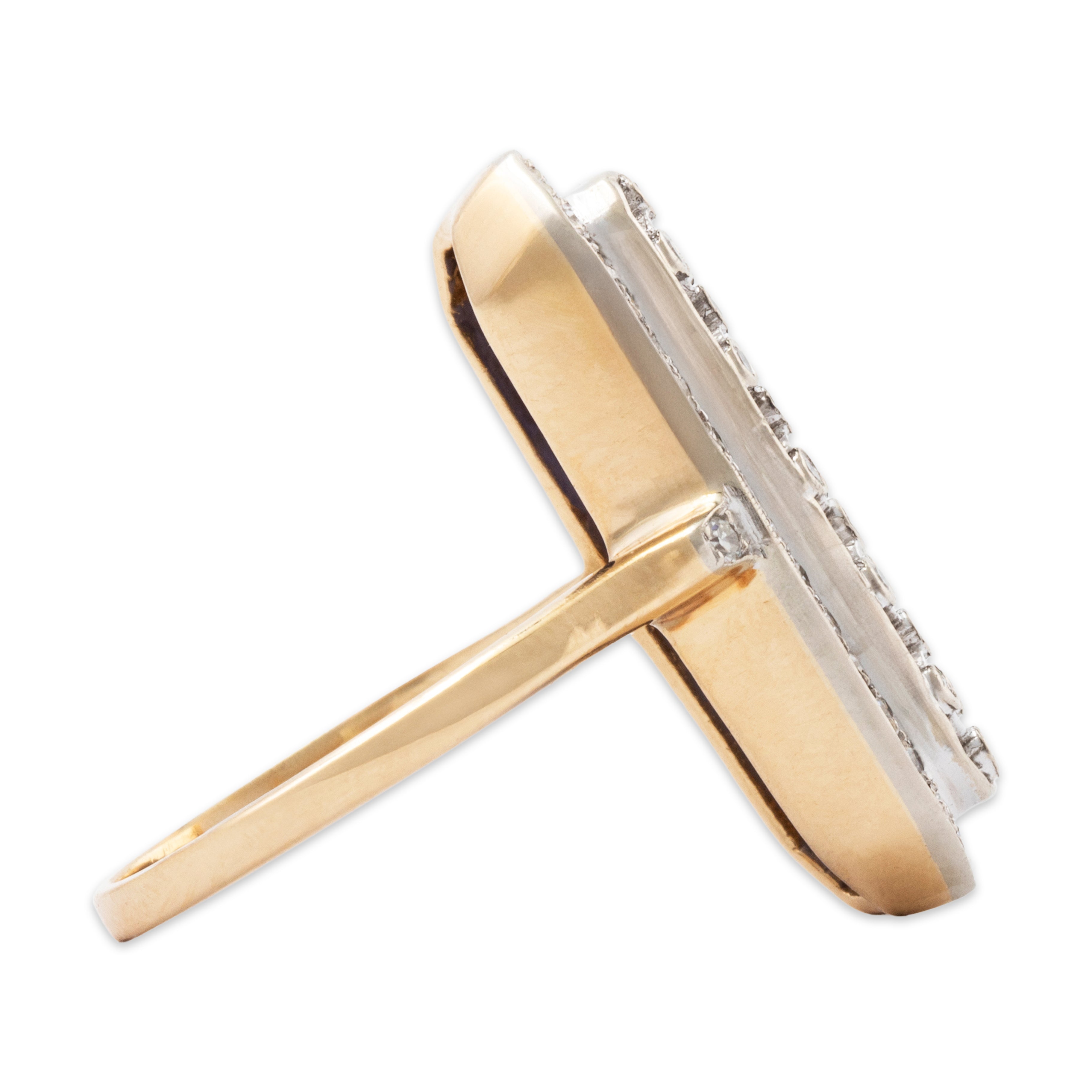 Vintage Large 14k White & Yellow Gold Diamond Chalcedony Ring 9.00、mySite、hinf8tx79