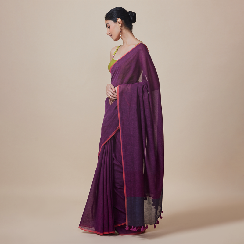 Cotton Solid Saree with Blouse | Purple、mySite、camillekostekn