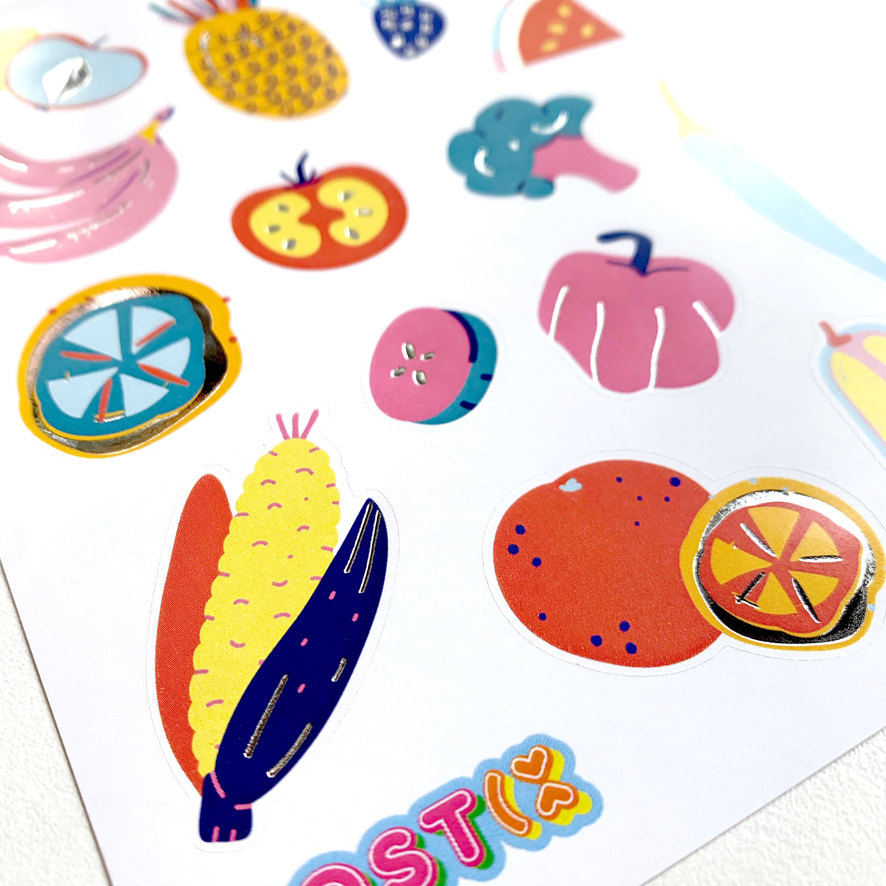  Fancy Funky Fruit Silver Foil Sticker Sheet、mySite、ghnorth