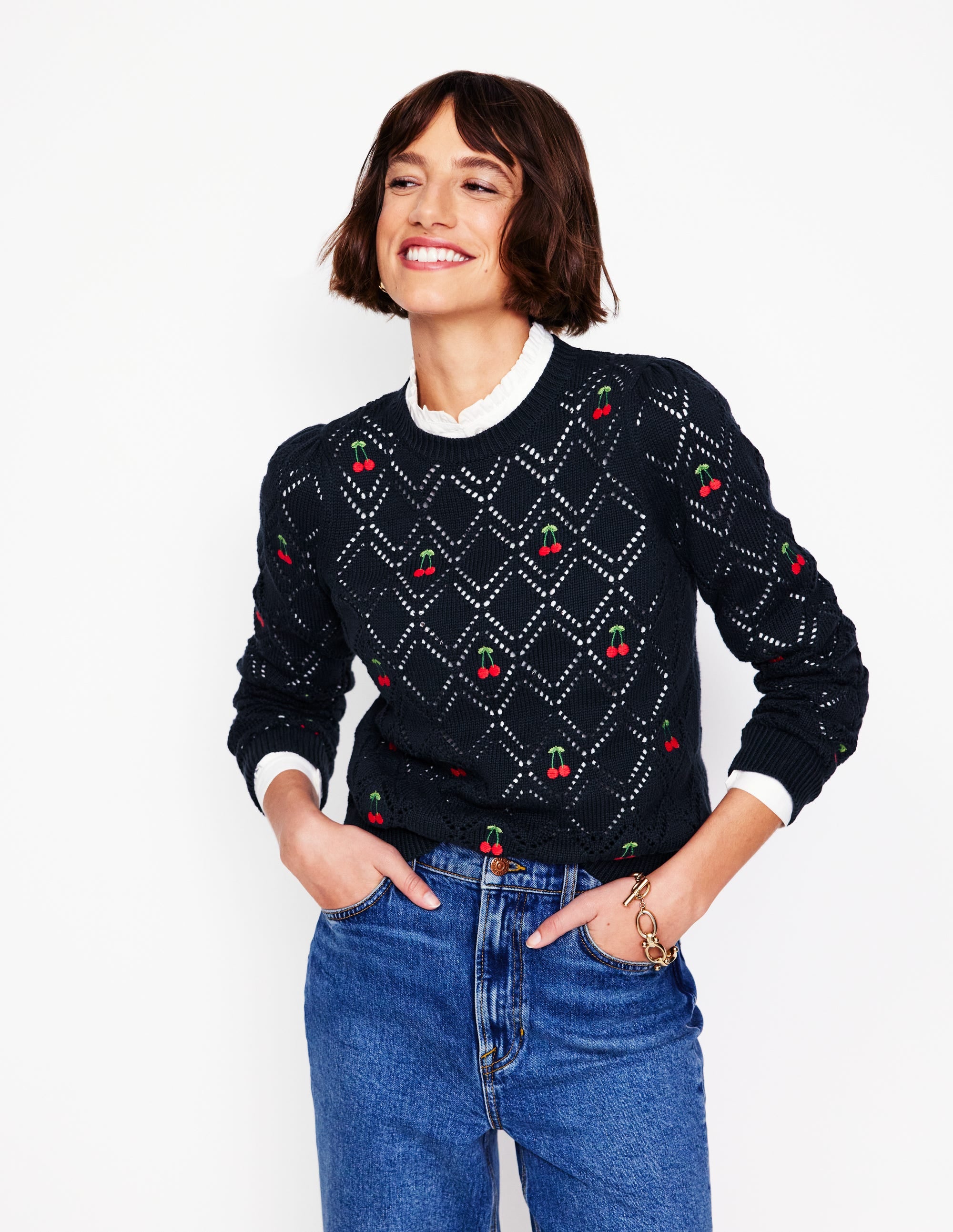 Enid Embroidered Sweater-Navy, Cherries、mySite、ashleygrahame