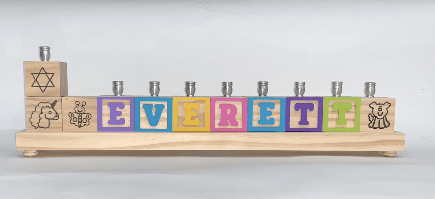Personalized Wooden Block Name Menorah - Primary or Pastel Colors、mySite、topwebapps