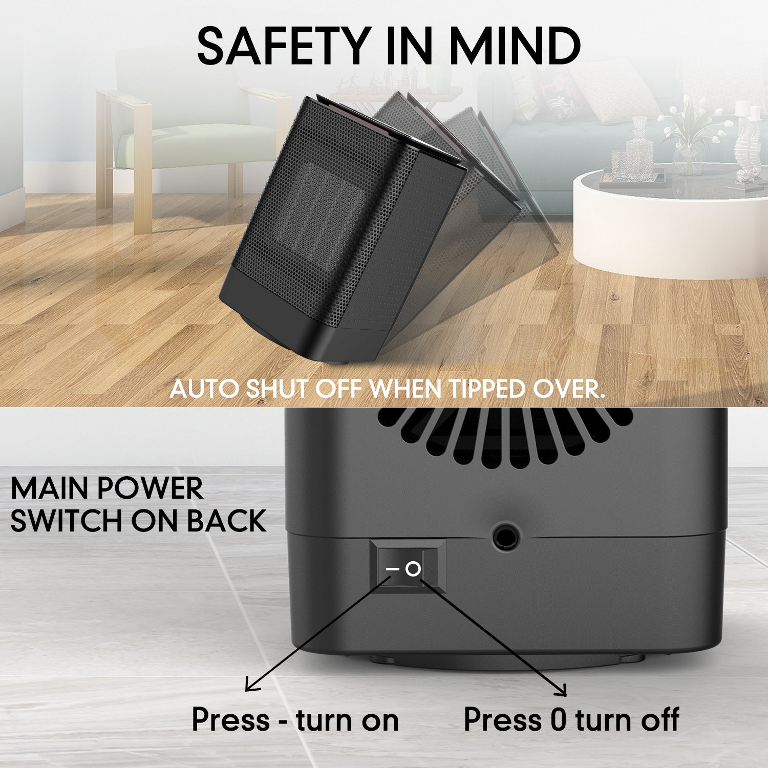 KLOUDIC 950W Portable Ceramic Heater with 45° Oscillation, Black、mySite、fannypackpong