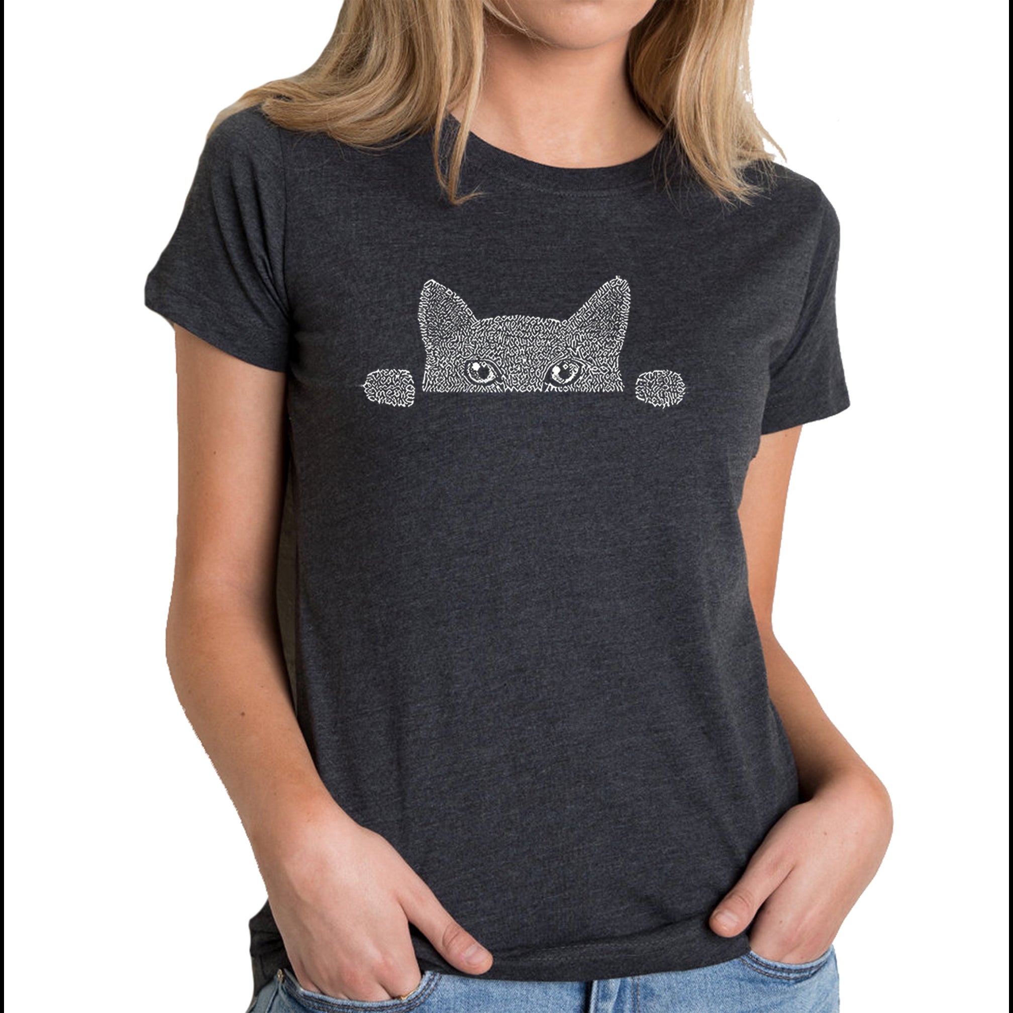 Peeking Cat - Women's Premium Blend Word Art T-Shirt、mySite、camillekostekn