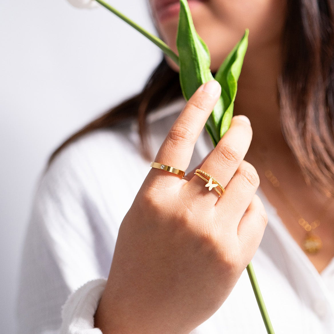 18K Gold PVD Stainless Steel Birthstone Engravable Stacking Ring / ZRJ1004、mySite、dreamappss