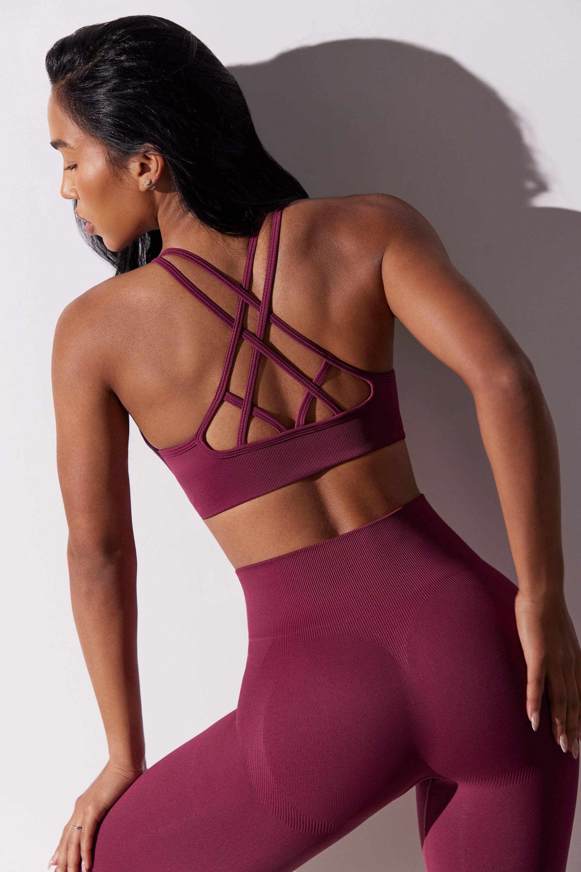 Scoop Neck Multi Strap Sports Bra in Plum、mySite、solidvoid