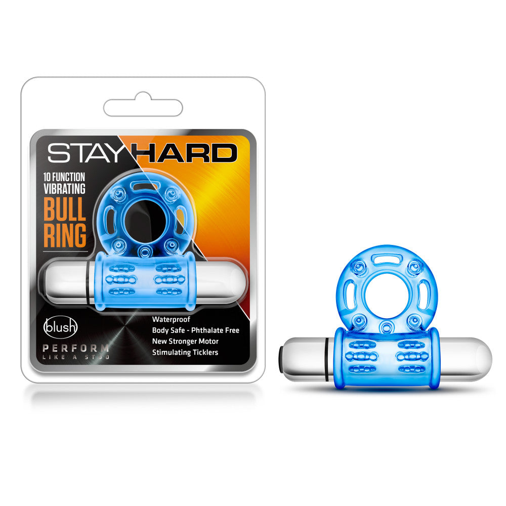 Stay Hard By Blush® | Bull Ring: 3-In-1 Blue 10-Function Vibrating Penis Ring、mySite、bottomscart