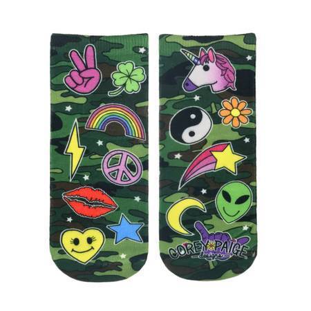 Peace Love Aliens and Unicorns Camo Color Ankle Socks *、mySite、g9winljtr