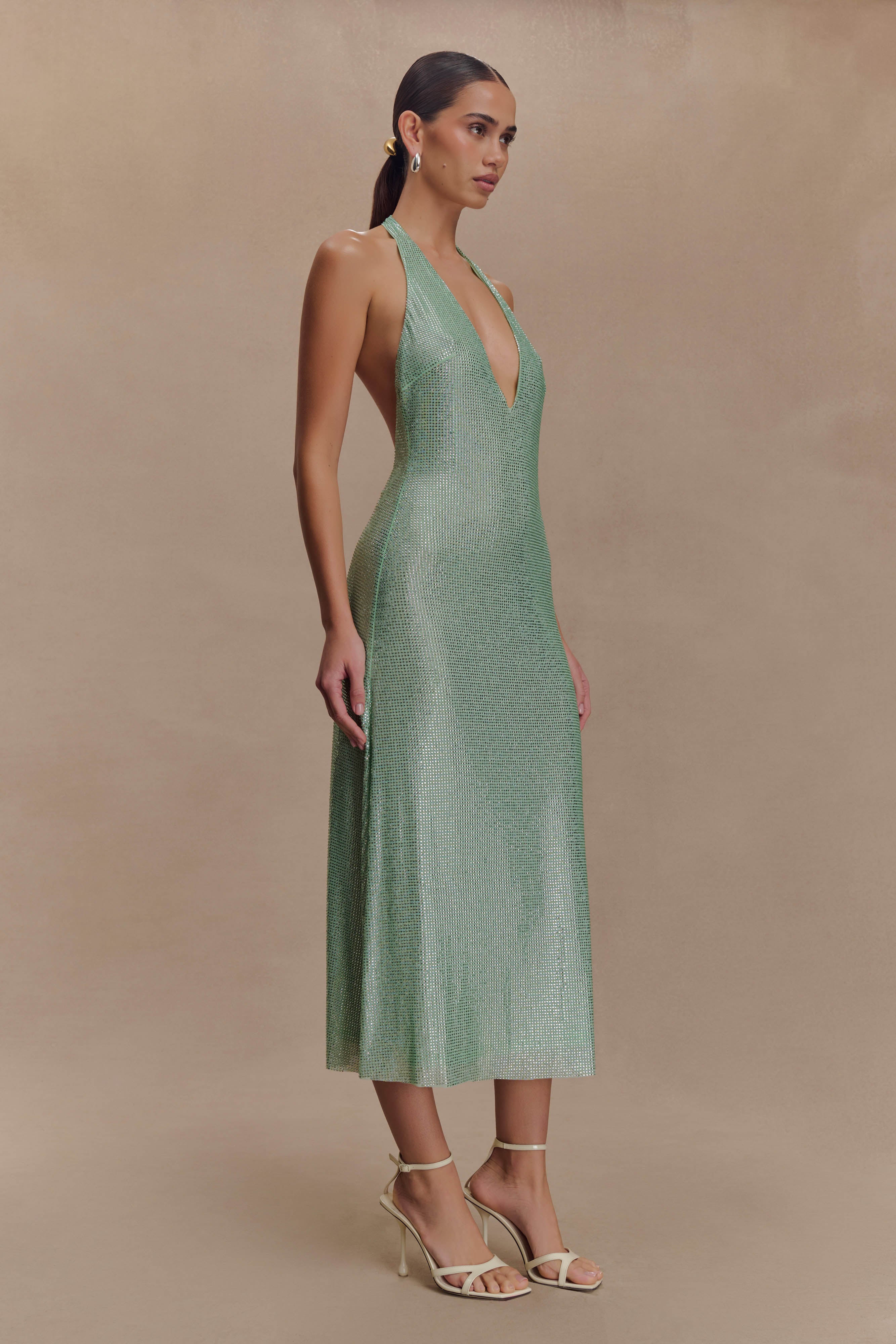 Genie Diamante Halter Midi Dress - Mint、mySite、solidvoid