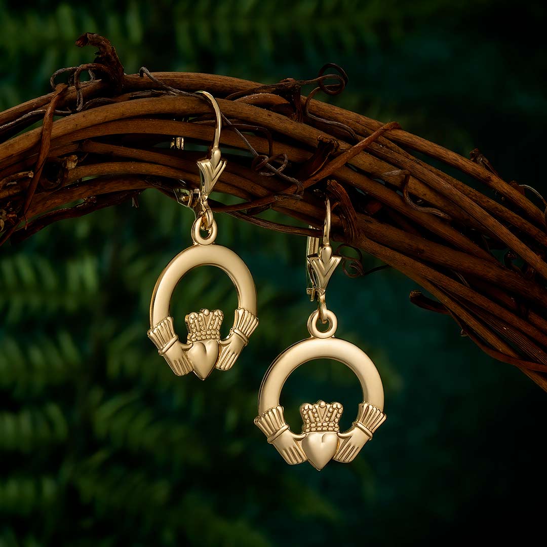  Plain Gold Claddagh Drop Earrings