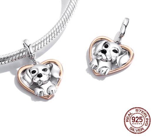 Puppies in Hearts Charms/Pendants Sterling Silver Fits Pandora Style Bracelets、mySite、g9winljtr
