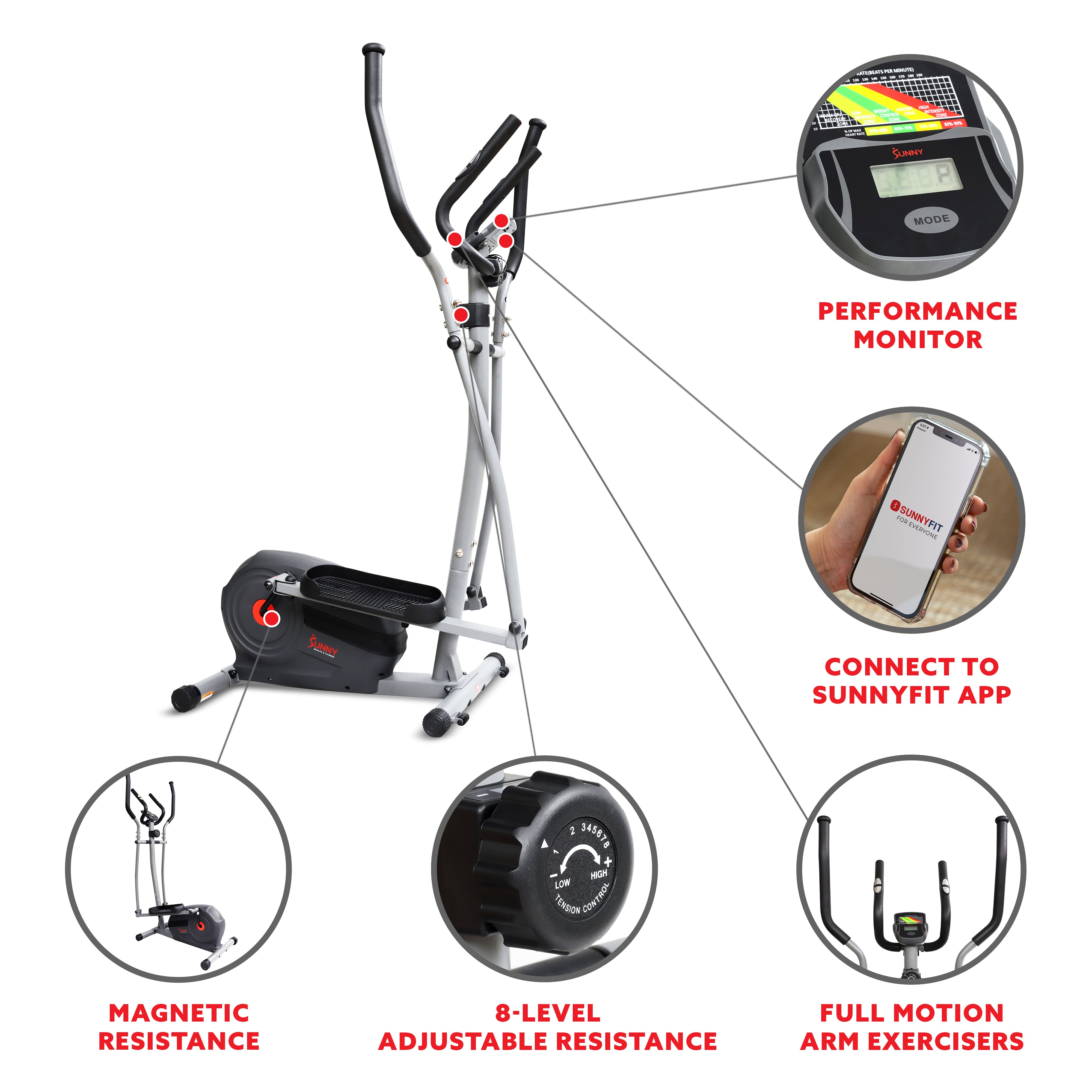  Smart Magnetic Elliptical with Exclusive SunnyFit® App Enhanced Bluetooth Connectivity、mySite、ghnorth