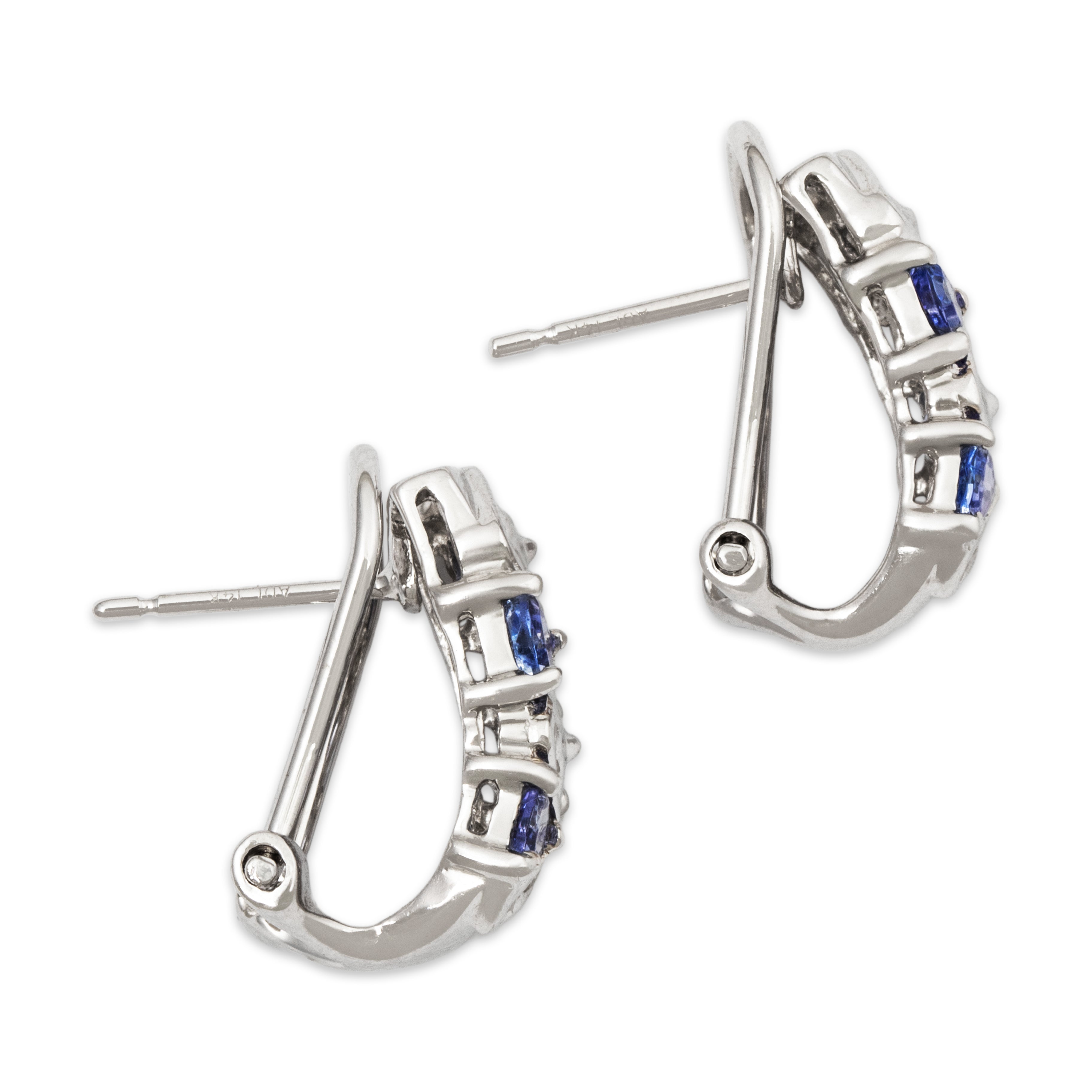 Vintage 14k White Gold Tanzanite Diamond Zig-Zag Omega Back Earrings、mySite、hinf8tx79