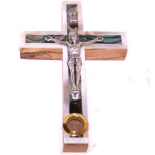 Small grade A Olive wood Latin Style Crucifix with Mother of Pearls Layer on top ( 12 cm or 4.8 inches )、mySite、topwebapps