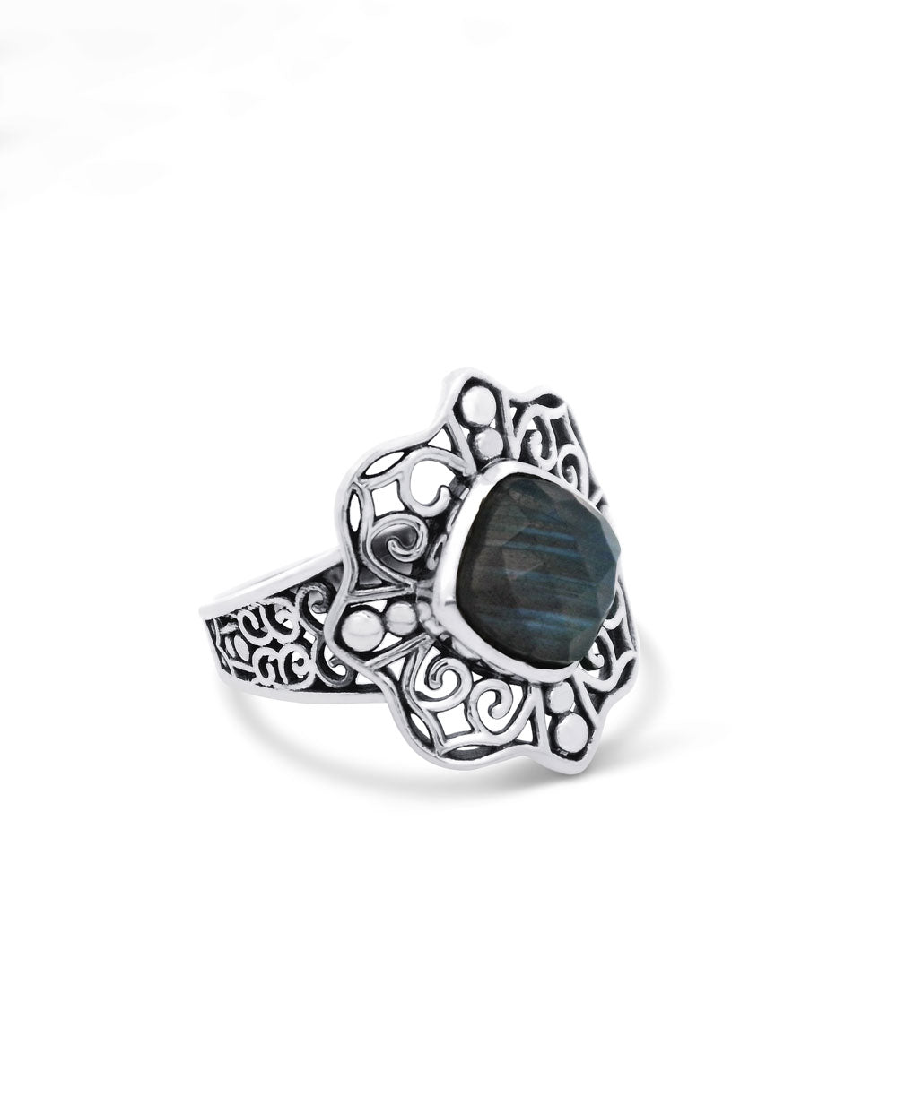 Sterling Silver Labradorite Ring with Lotus Mandala Design、mySite、topwebapps