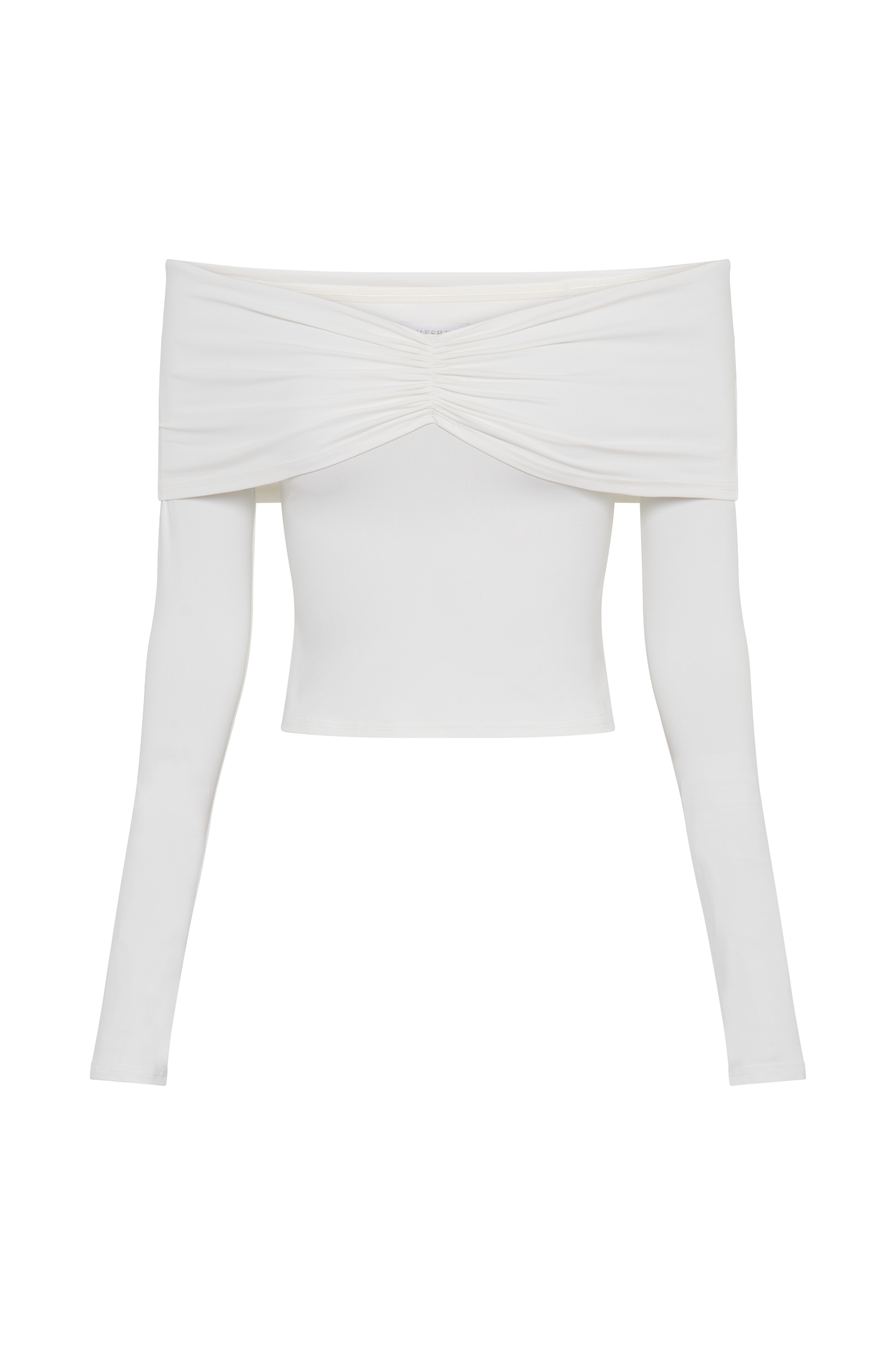 Prue Ruched Off Shoulder Long Sleeve Top - White、mySite、solidvoid