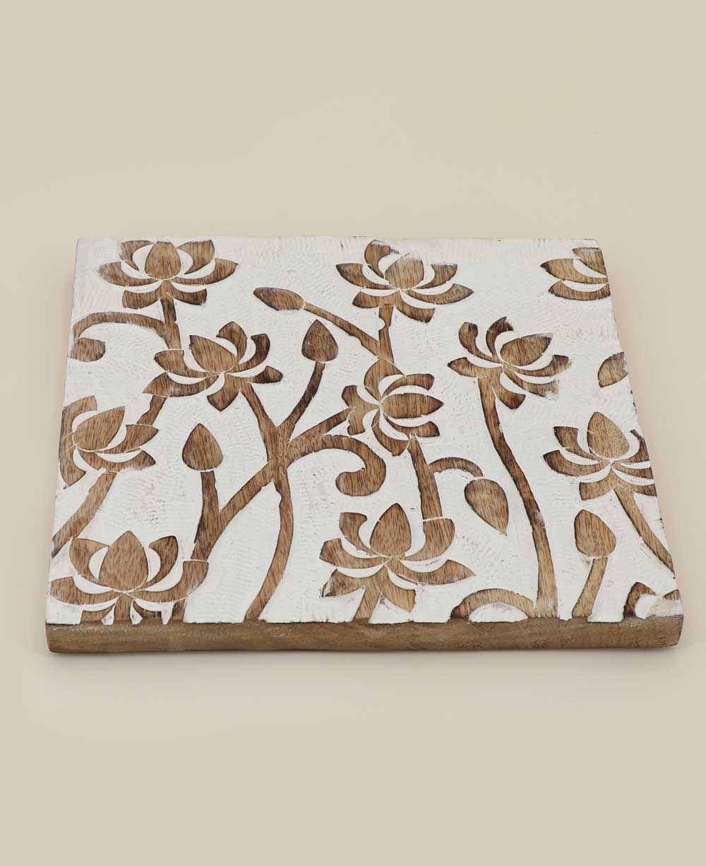 Fairtrade Hand Carved Lotus Wood Square Trivet、mySite、topwebapps