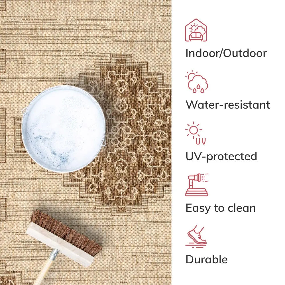 Mani Oriental Medallion Indoor Outdoor Brown Flatweave 5'3 x 7'3 Rug、mySite、gigharbornorthrealestate