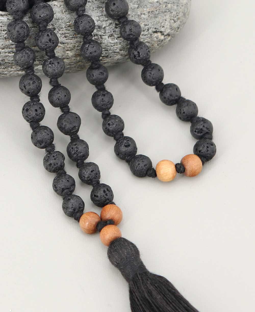 Lava and Sandalwood 108 Beads Meditation Mala, Knotted、mySite、topwebapps