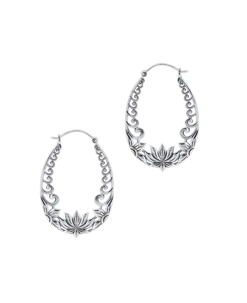 Sterling Silver Lotus Design Hoop Earrings、mySite、topwebapps