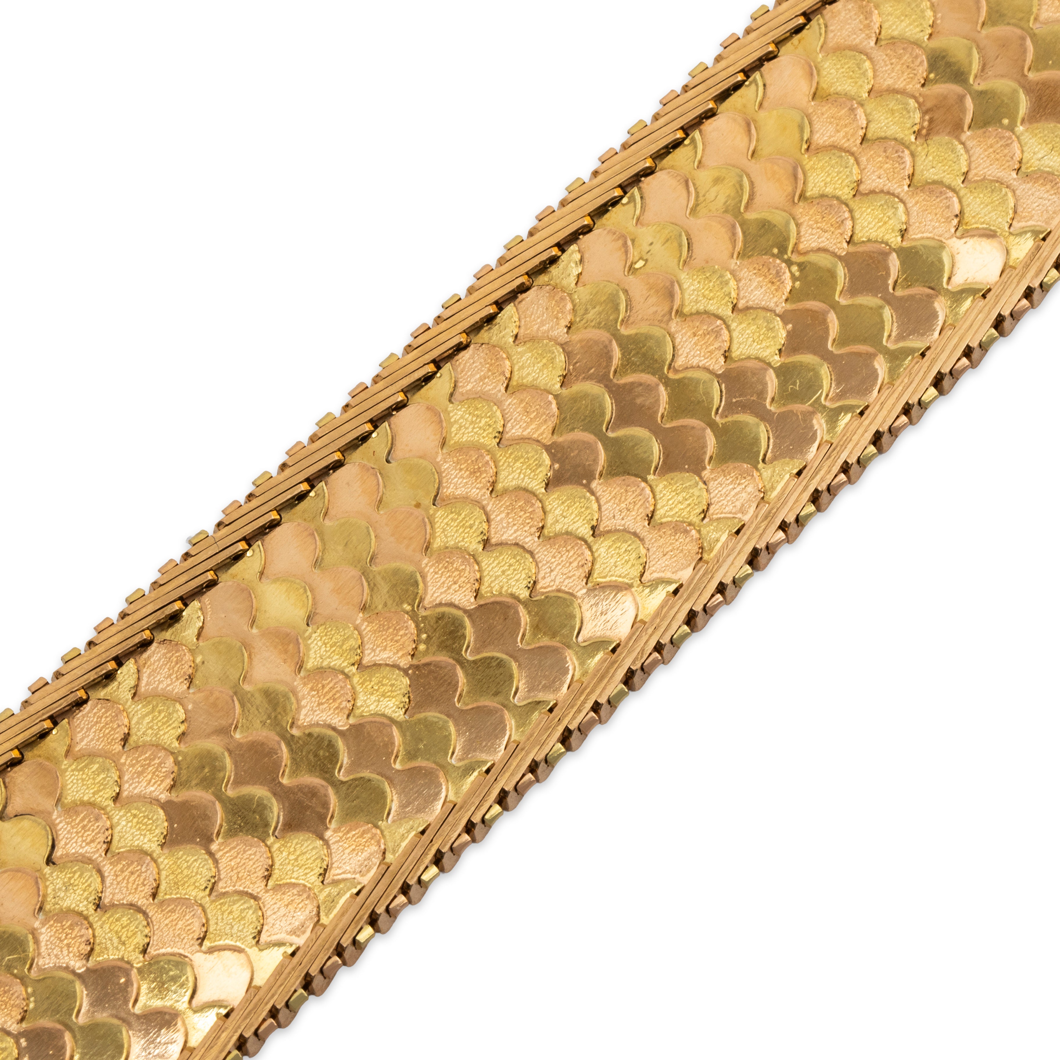 Vintage Heavy 18k Yellow & Rose Gold Stunning Sinuous Fish Scale Bracelet 7、mySite、hinf8tx79