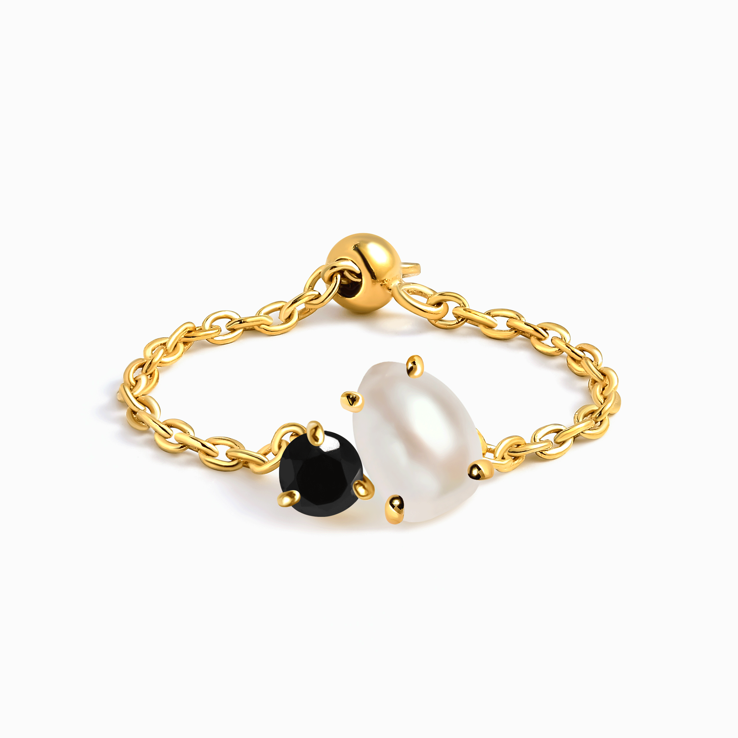 Pearl Black Obsidian Adjustable Chain Ring - Nura、mySite、hinf8tx79