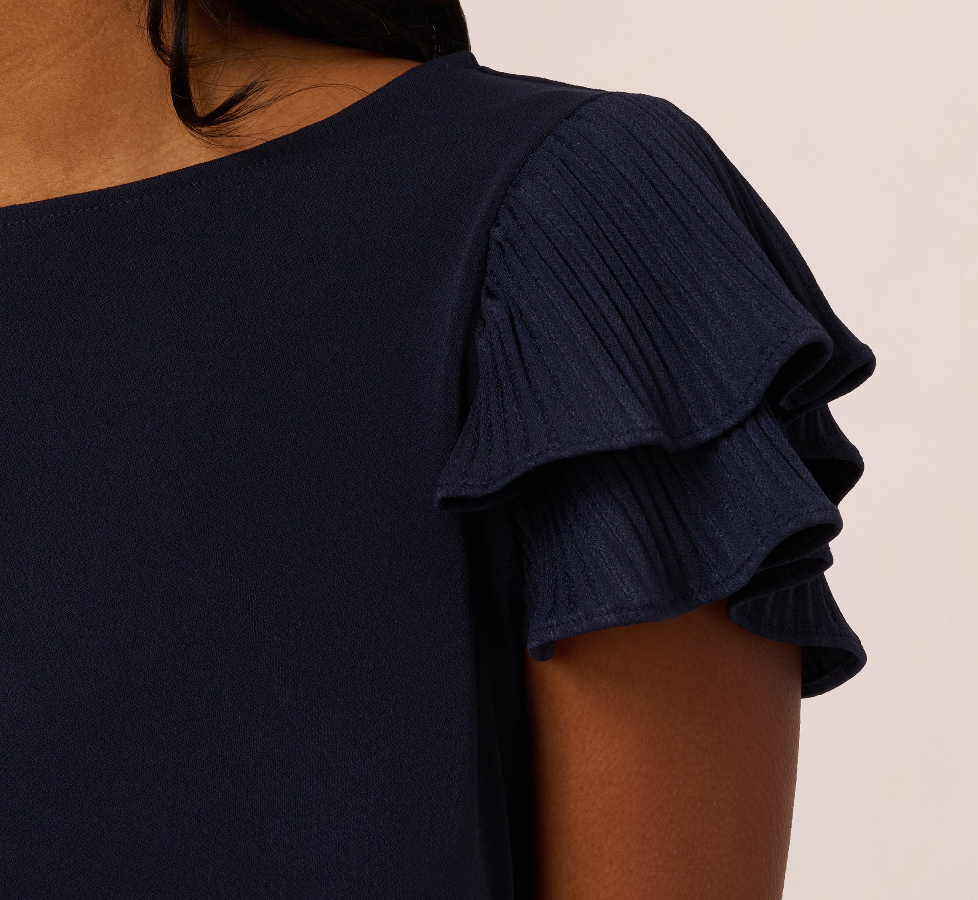 Double Flutter Sleeve Top With Pleated Details In Blue Moon、mySite、solidvoid