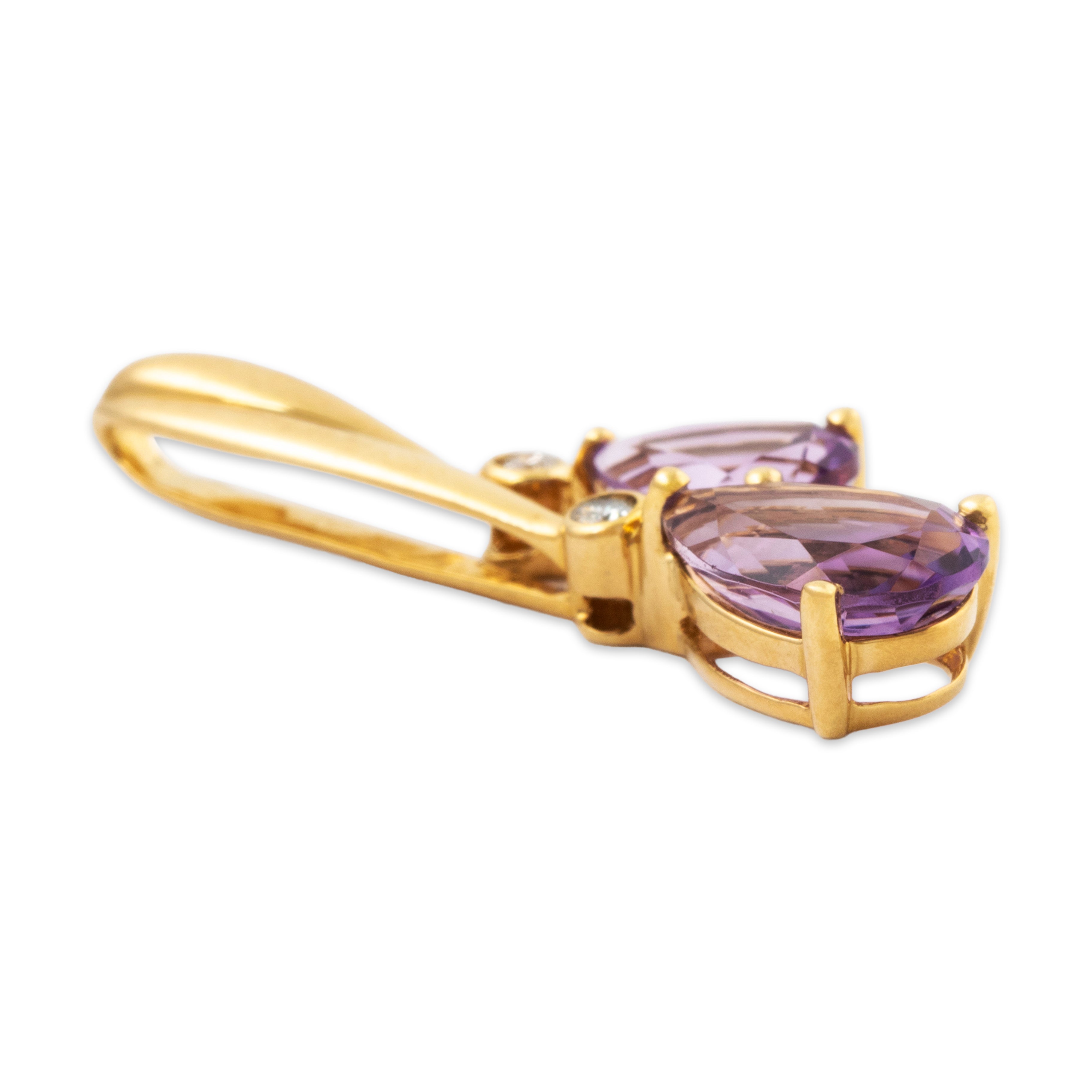 Vintage 18k Yellow Gold 1.56cttw Amethyst Diamond Duet Of Teardrops Pendant、mySite、hinf8tx79
