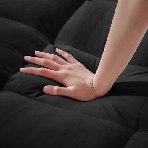 1 versatile foldable sofa bed in 3 lengths, modern sofa sofa sofa velvet pull-out bed, adjustable back and with USB port and ashtray and swivel phone stand (black)、、casual