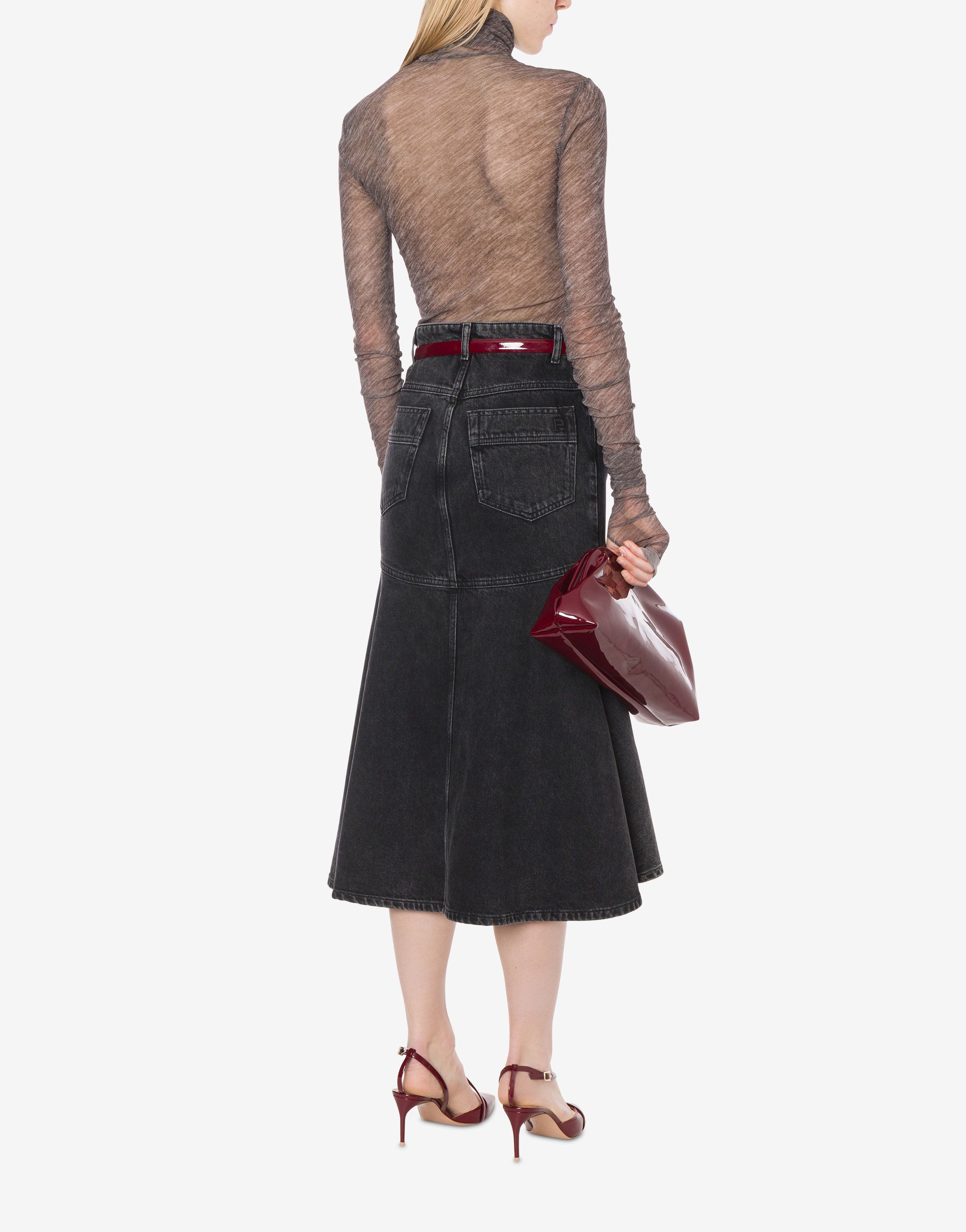 Gonna in denim nero con ricamo P、mySite、aoinhome