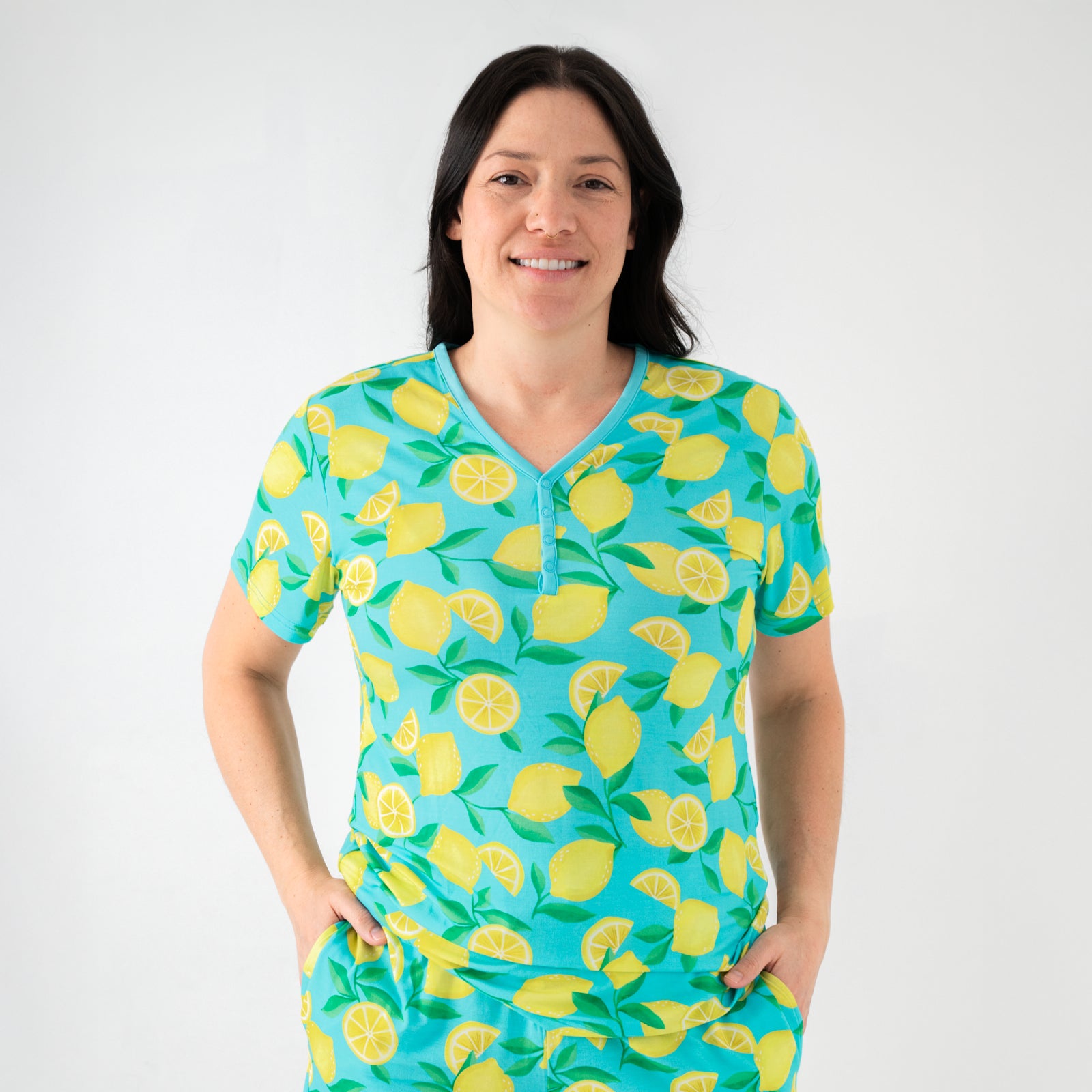  Blue Sunny Citrus Women's Short Sleeve Pajama Top、mySite、layawaytickets