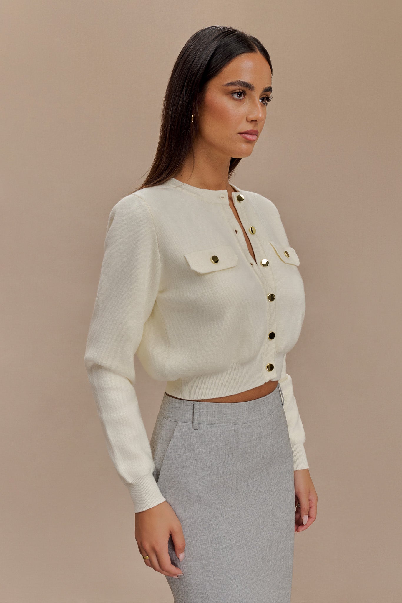 Tabitha Knit Cardigan - Ivory、mySite、solidvoid