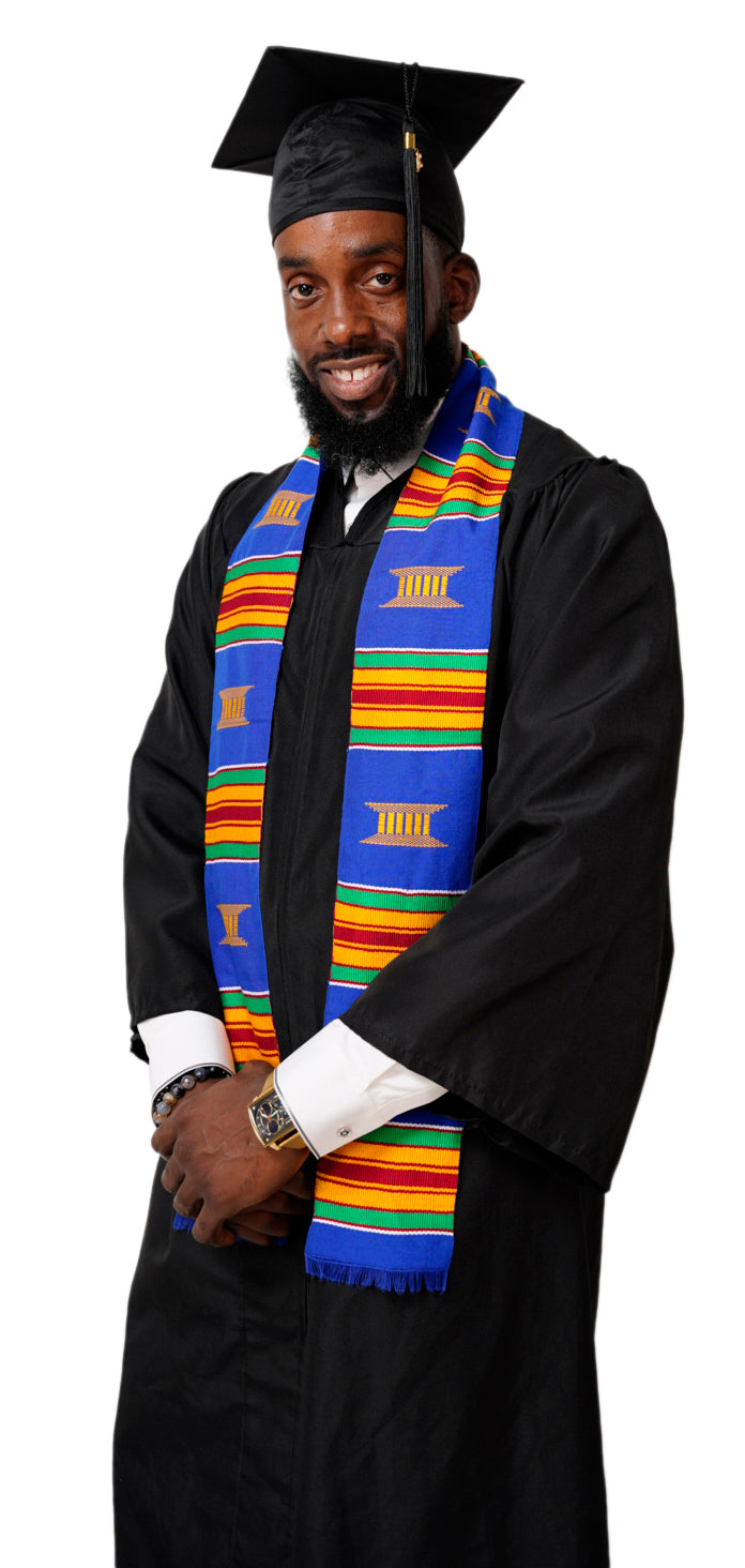 Blue and Gold Hand Woven Kente Cloth Graduation Stole / Sash DP2169BLU、mySite、solidvoid