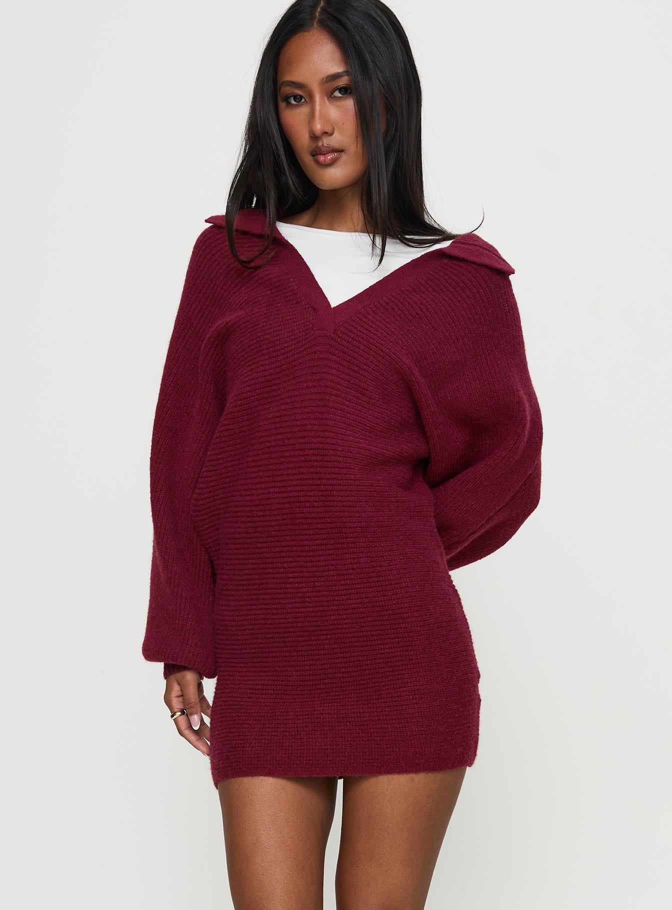 Thorelle Sweater Mini Dress Burgundy、mySite、solidvoid