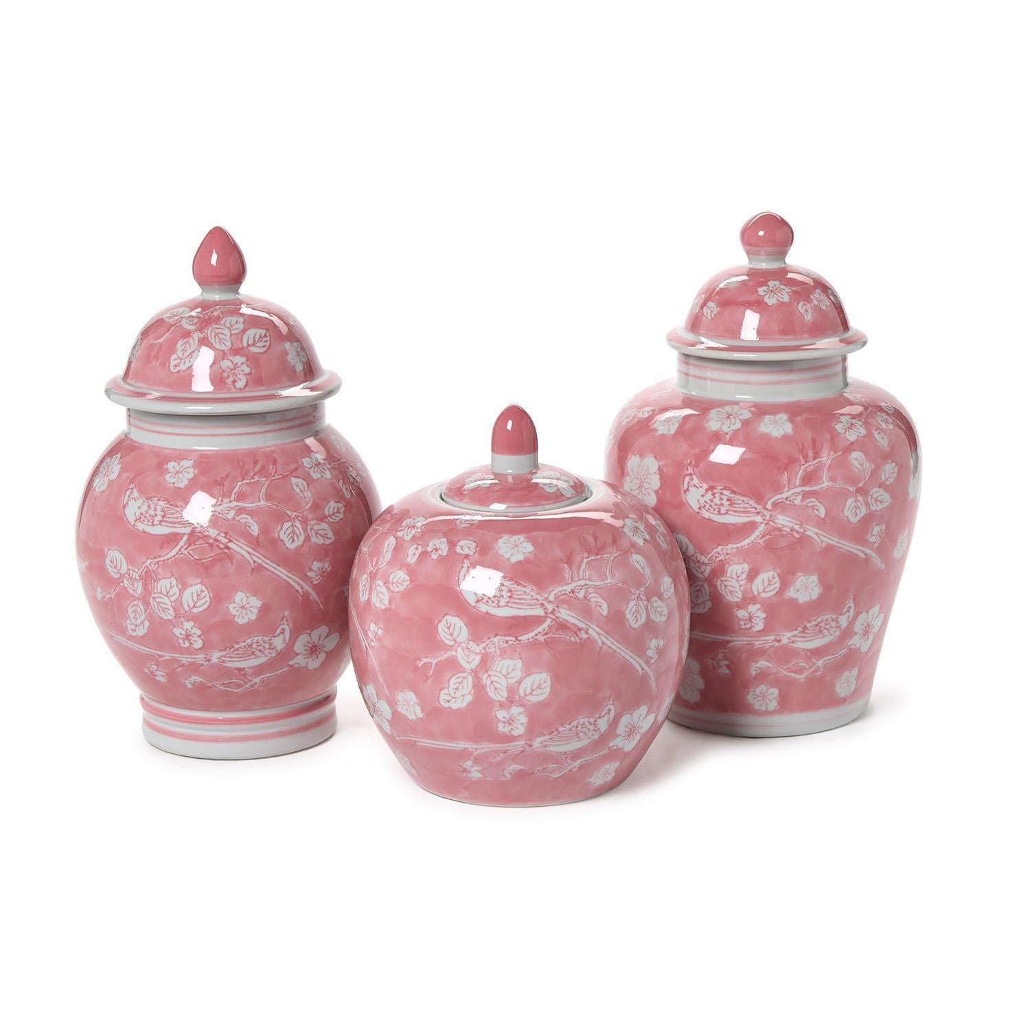  Hand-Painted Pink Chinoiserie Covered Jars Set Of 3、mySite、elrpsem3k